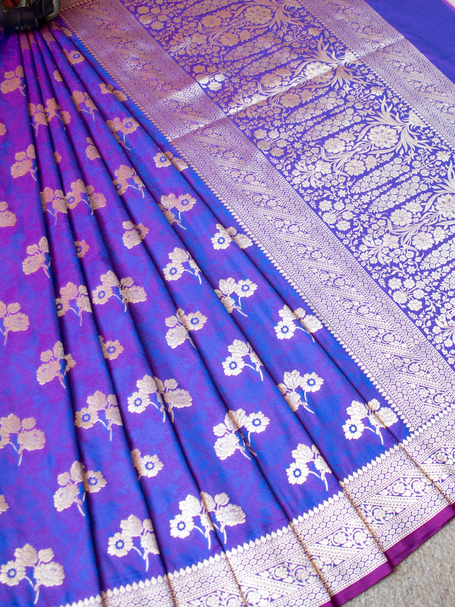 Banarasi Art Katan Silk Saree With Zari Buta Weaving & Tanchoi Weaving- Violet