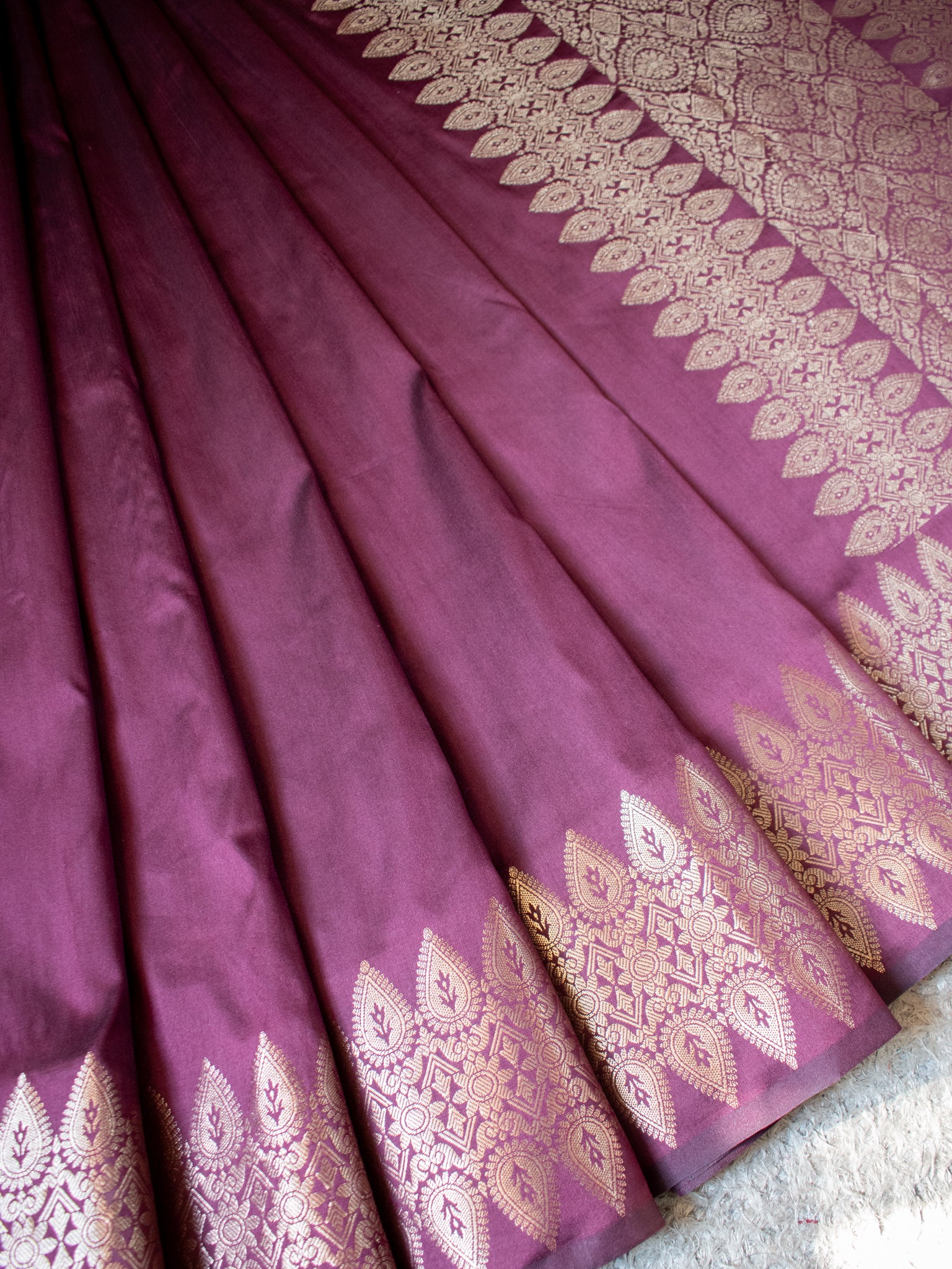 Banarasi Semi Silk Saree With Zari Weaving & Border - Wine