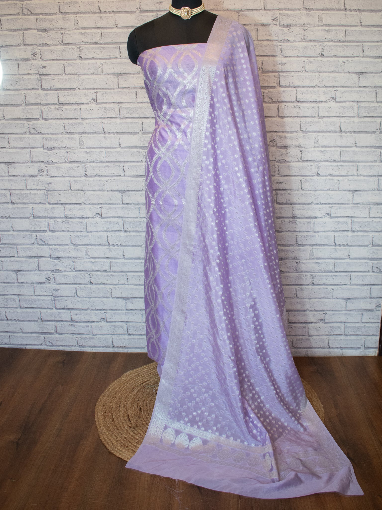 Banarasi Cotton Silk Salwar Kameez- Lavender