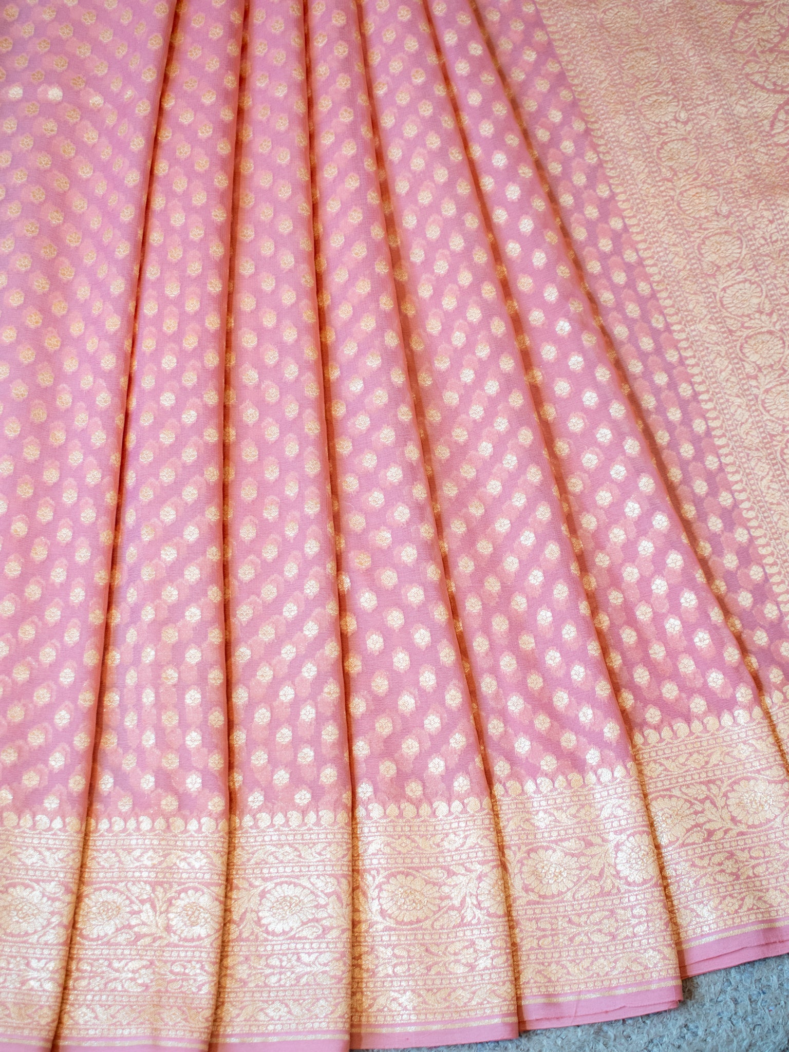 Banarasi Pure Khaddi Georgette Saree With Zari Buti Weaving- Baby Pink