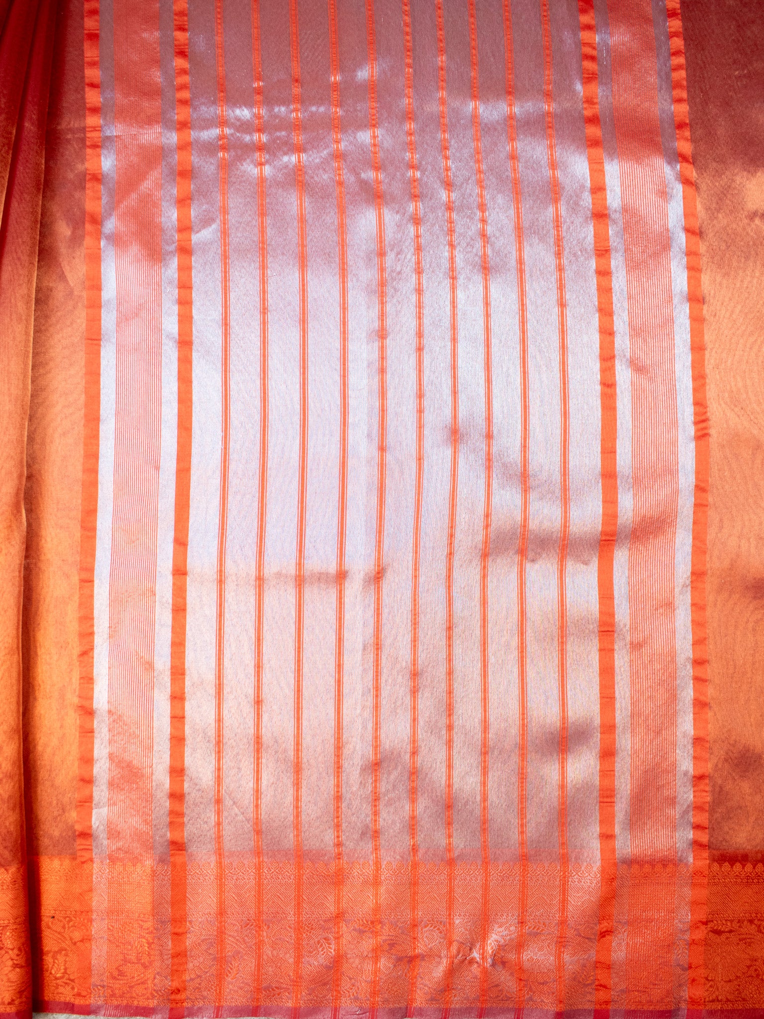 Banarasi Plain Shaded Tissue Saree With Zari Border - Orange