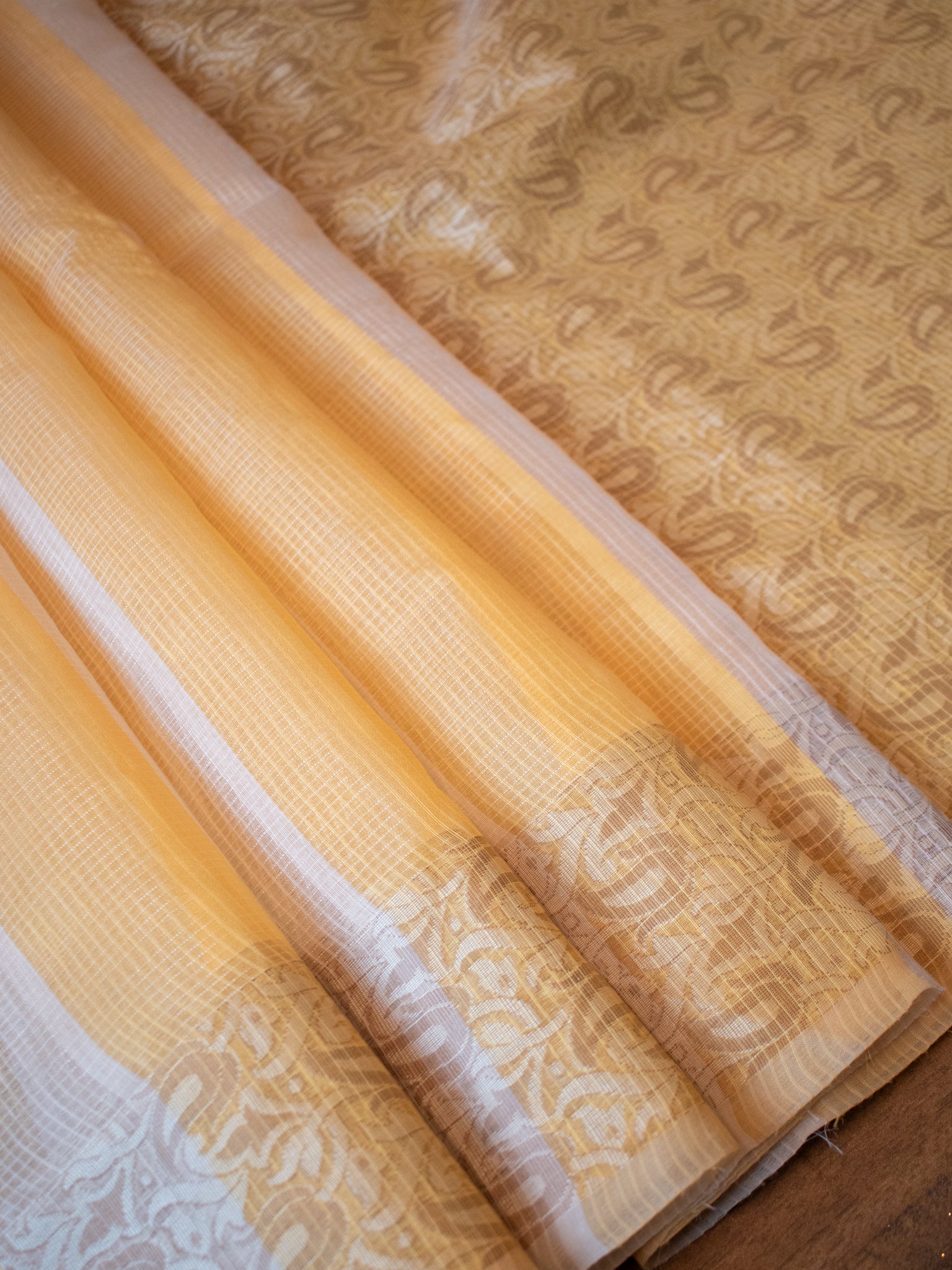 Banarasi Kota Check Saree with Resham Weaving Border- Yellow