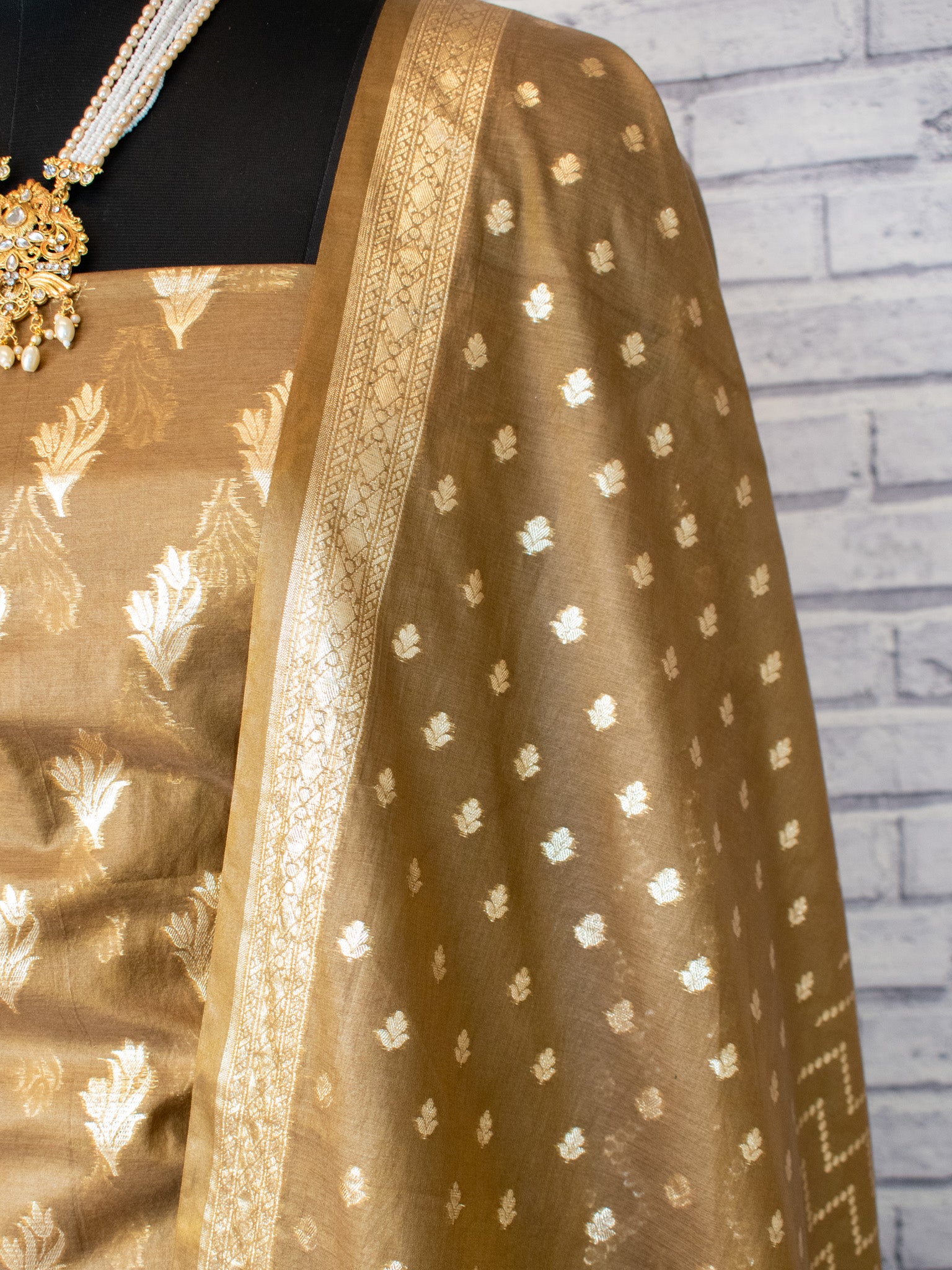 Banarasi Cotton Silk Salwar Kameez Material With Silver Zari Weaving & Dupatta-Mustard