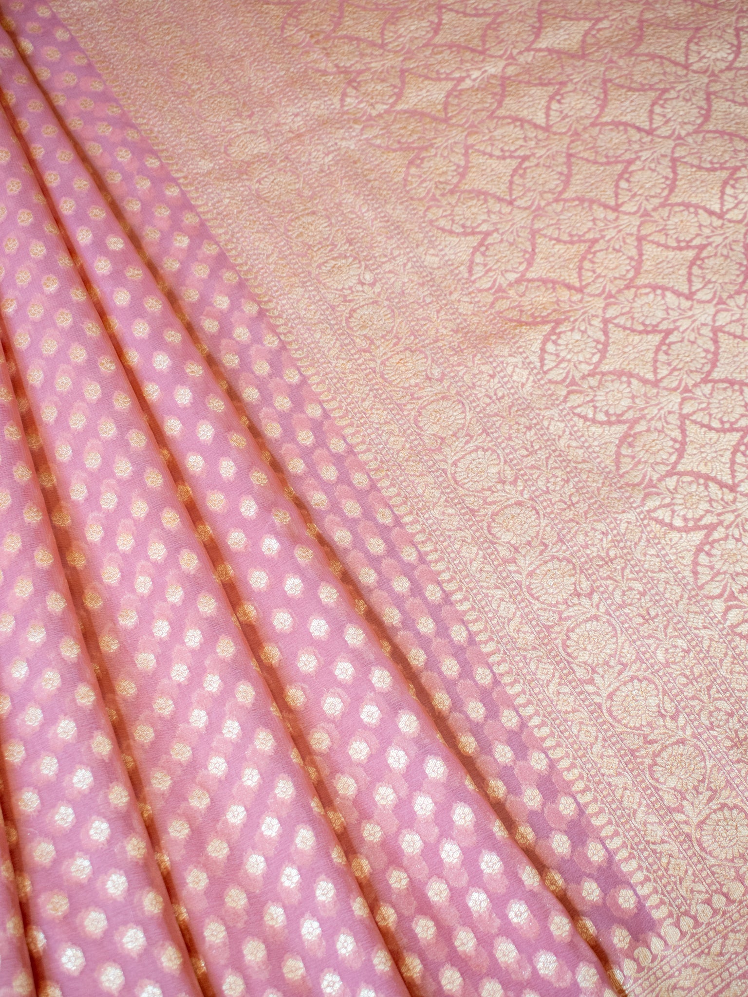 Banarasi Pure Khaddi Georgette Saree With Zari Buti Weaving- Baby Pink