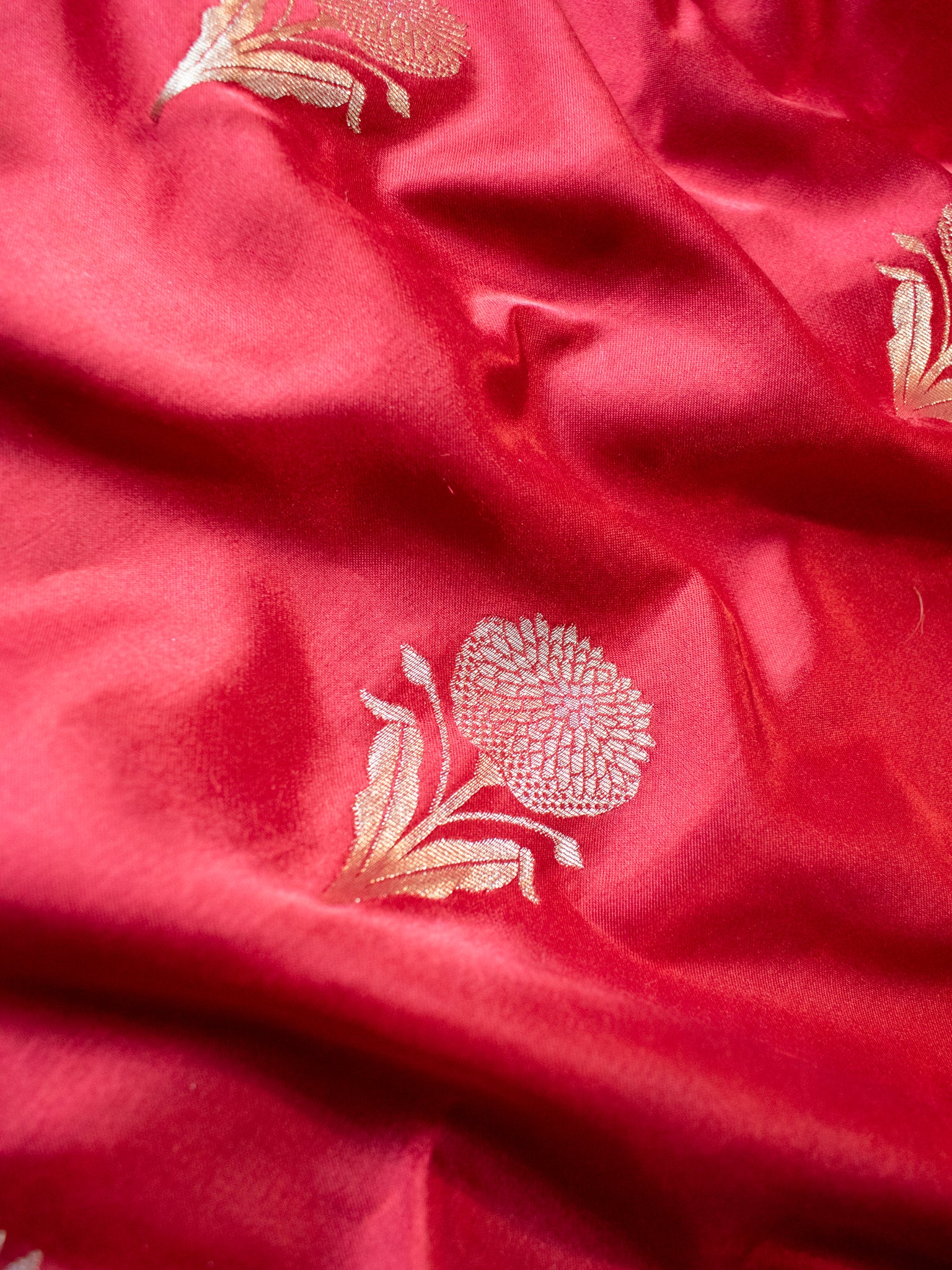 Banarasi Mashru Silk Saree With Buti & Border- Red