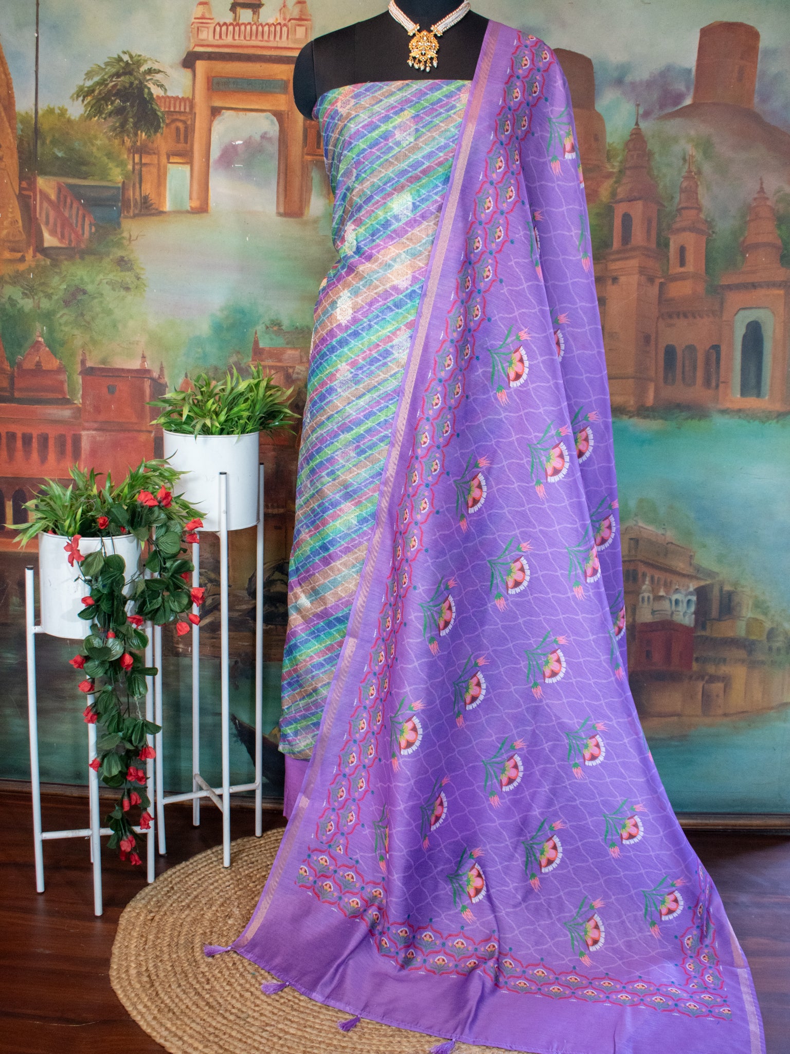 Banarasi Cotton Silk Salwar Kameez With Dupatta- Lavender
