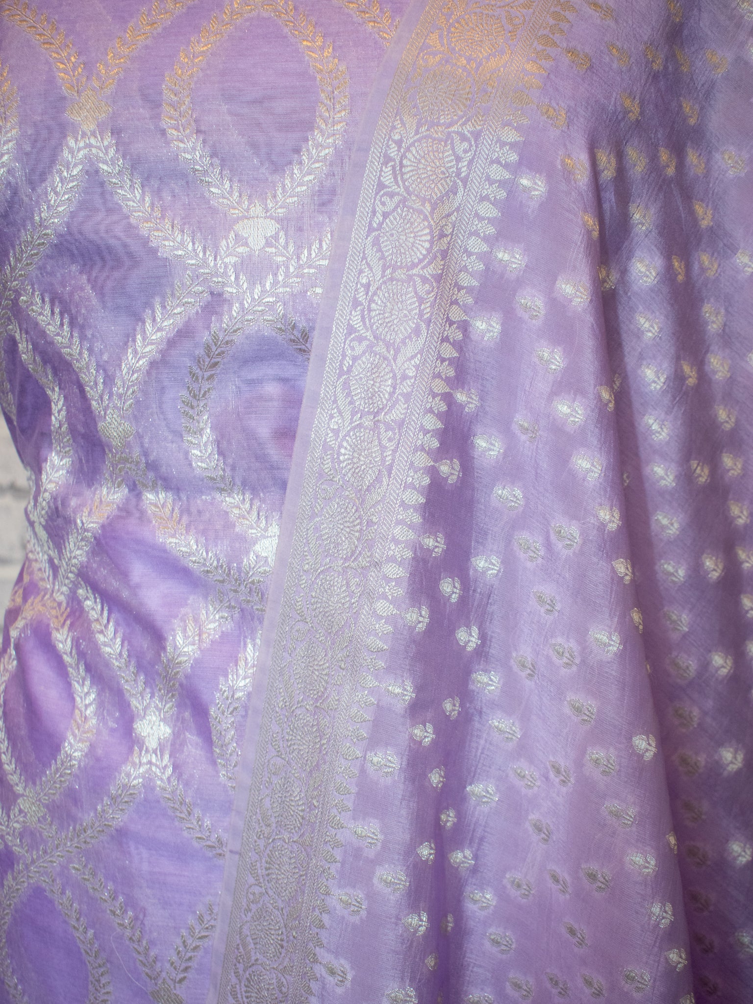 Banarasi Cotton Silk Salwar Kameez- Lavender