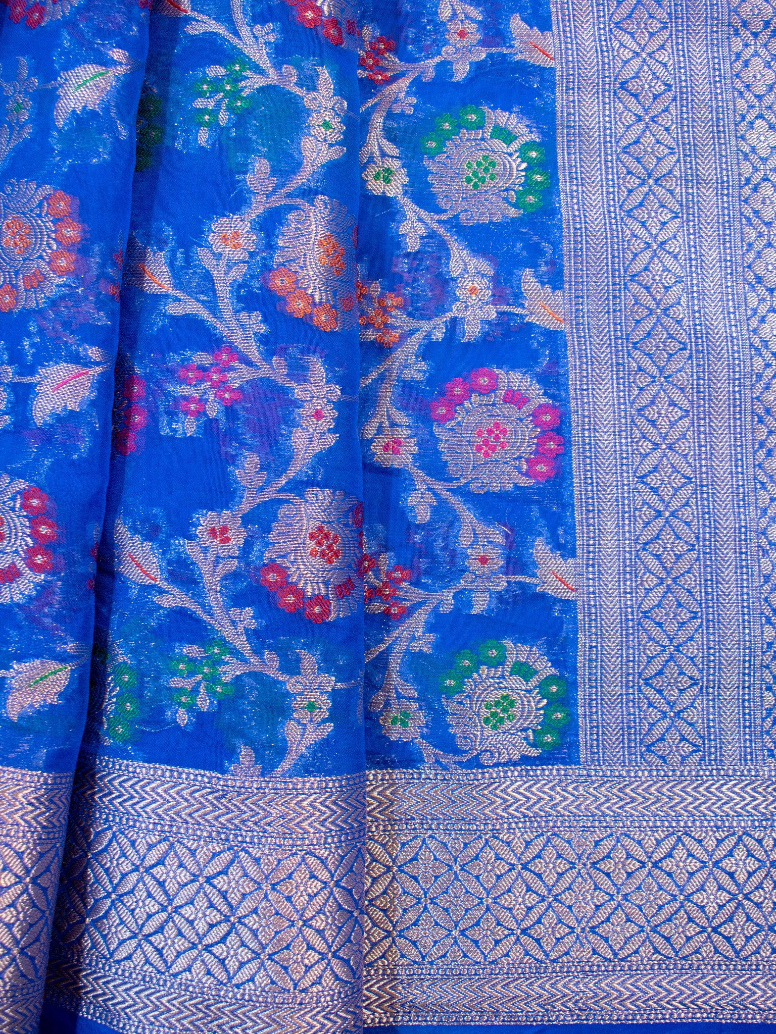 Banarasi Semi Silk Saree With Heavy Jaal Zari & Meena Weaving-Blue