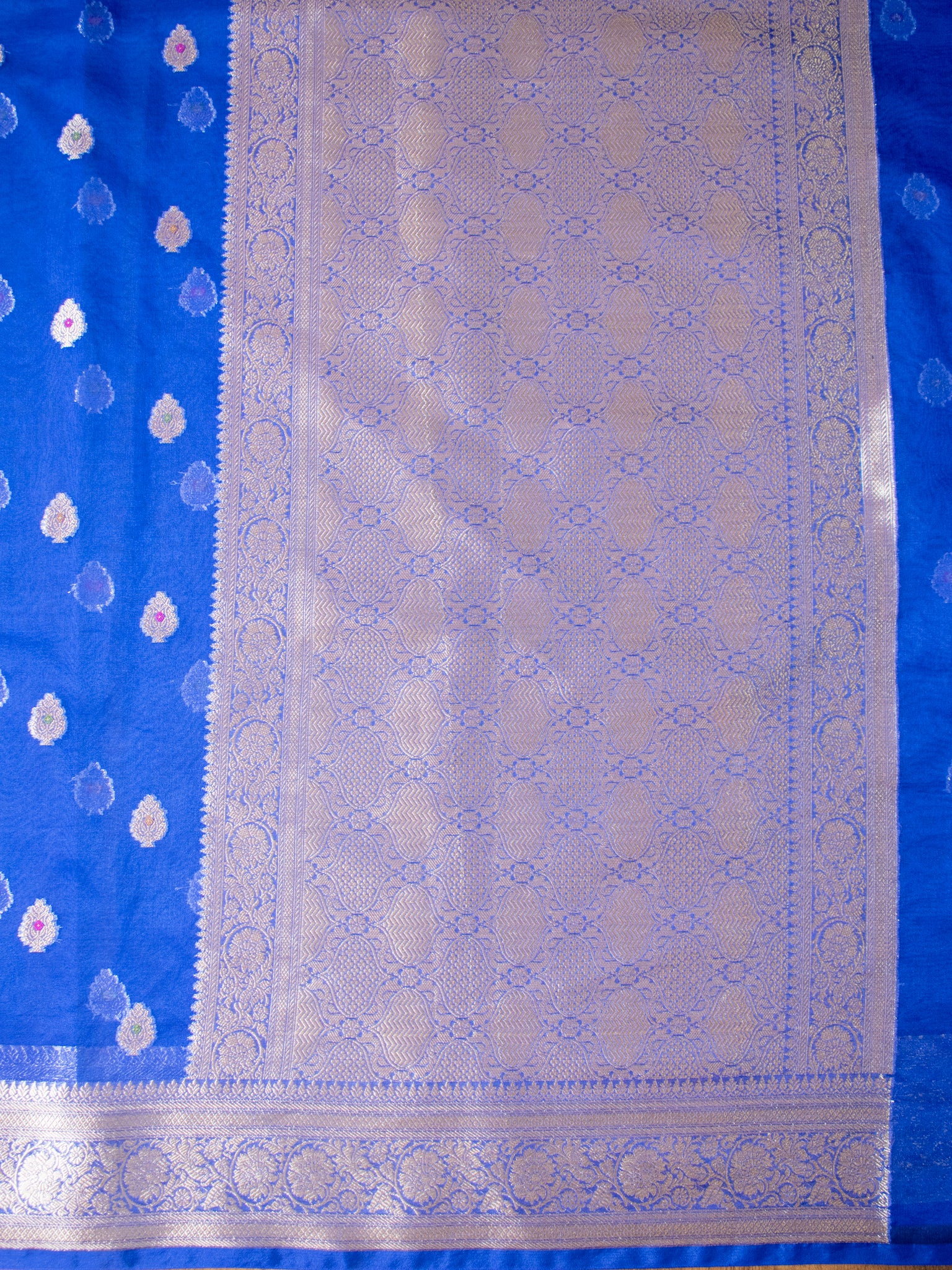 Banarasi Organza Mix Saree With Zari Weaving & Border- Blue