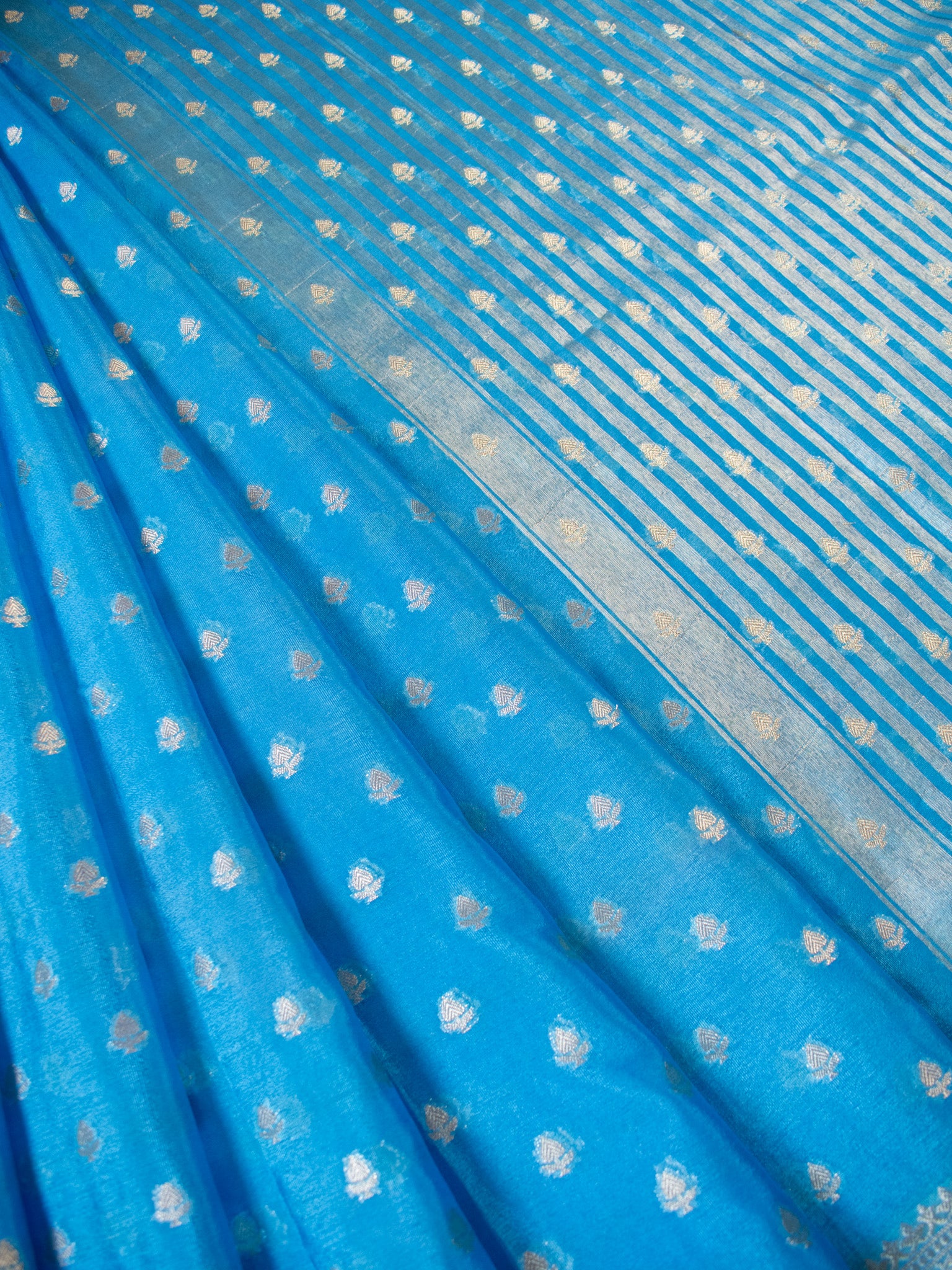 Banarasi Kora Saree With Zari Weaving & Meena Border-Blue