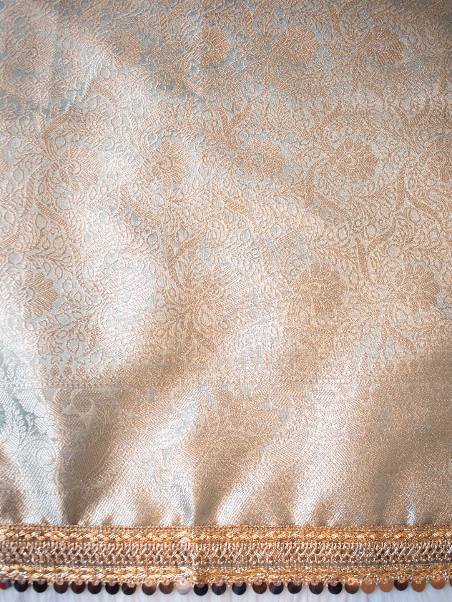 Banarasi Tissue Saree With Mirror Work & Lace Border- Pastel Blue