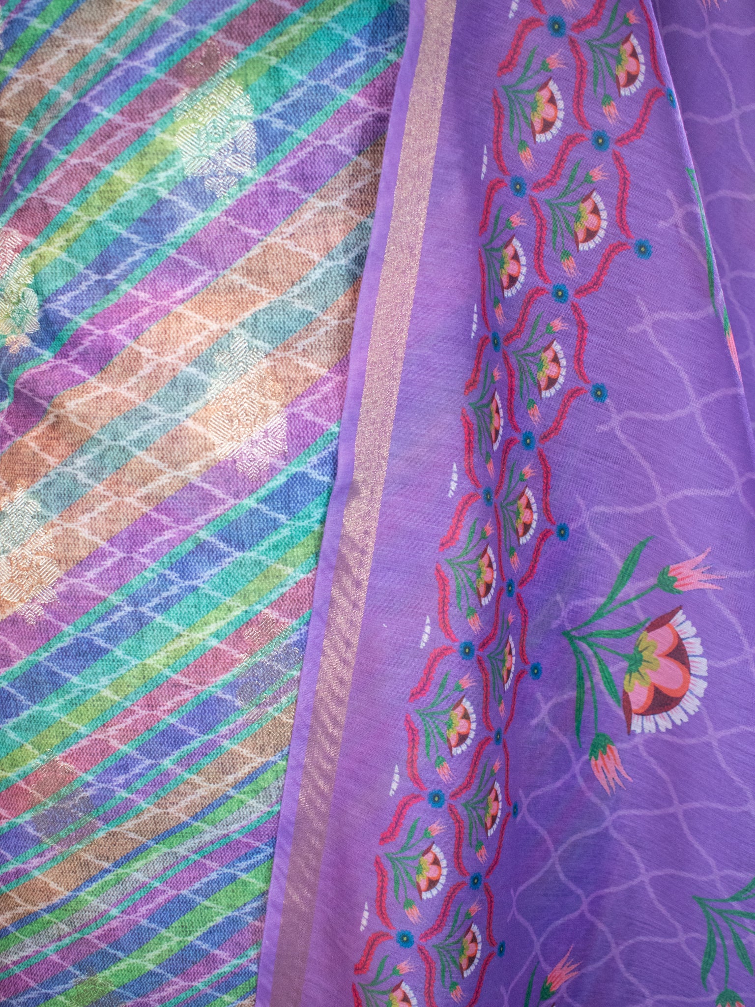 Banarasi Cotton Silk Salwar Kameez With Dupatta- Lavender