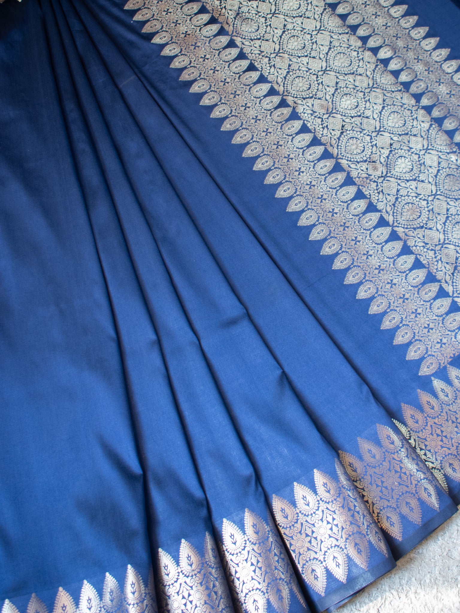 Banarasi Semi Silk Saree With Zari Weaving & Border - Blue