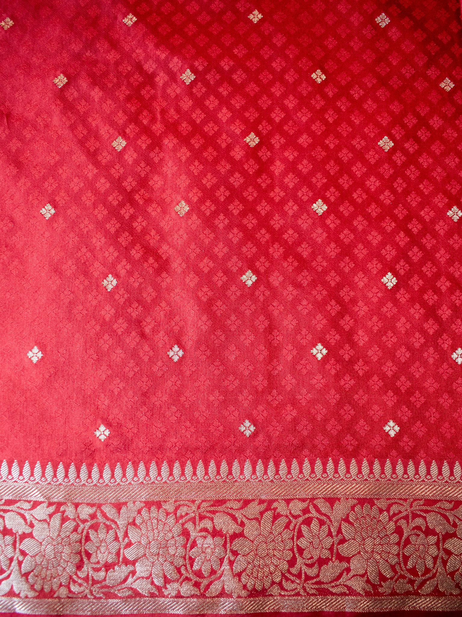 Banarasi Mashru Silk Saree With Buti & Border- Red