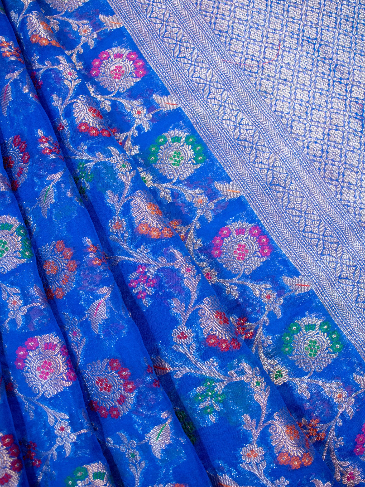 Banarasi Semi Silk Saree With Heavy Jaal Zari & Meena Weaving-Blue