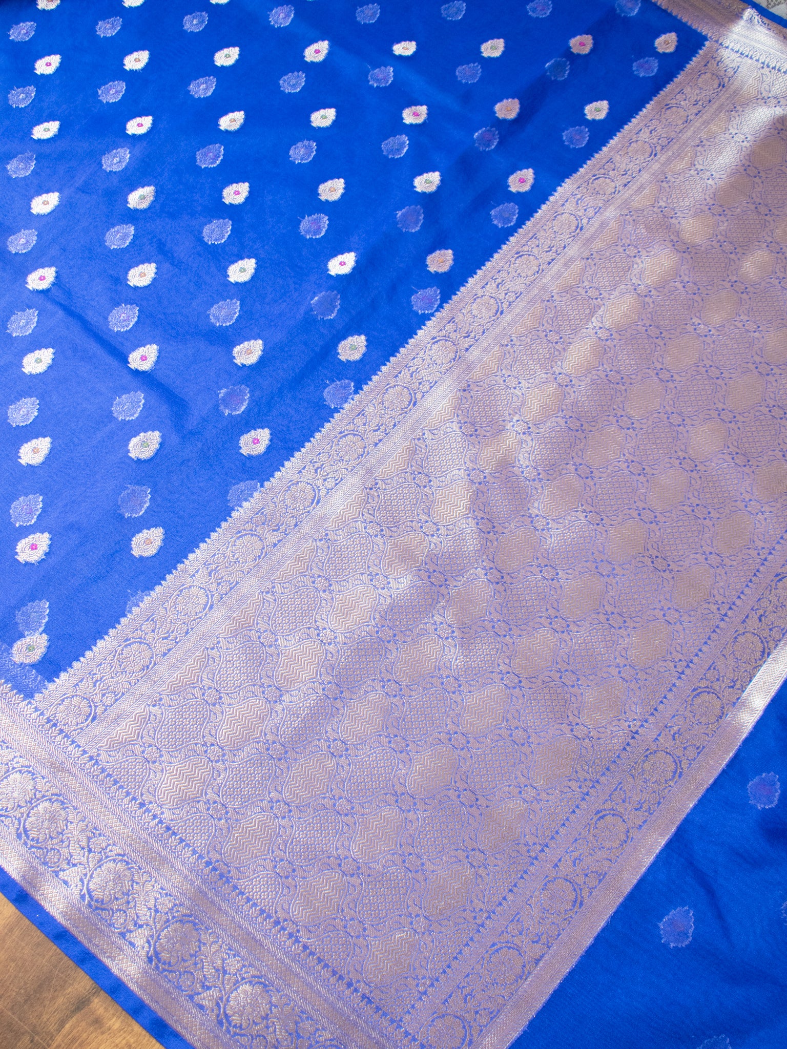 Banarasi Organza Mix Saree With Zari Weaving & Border- Blue