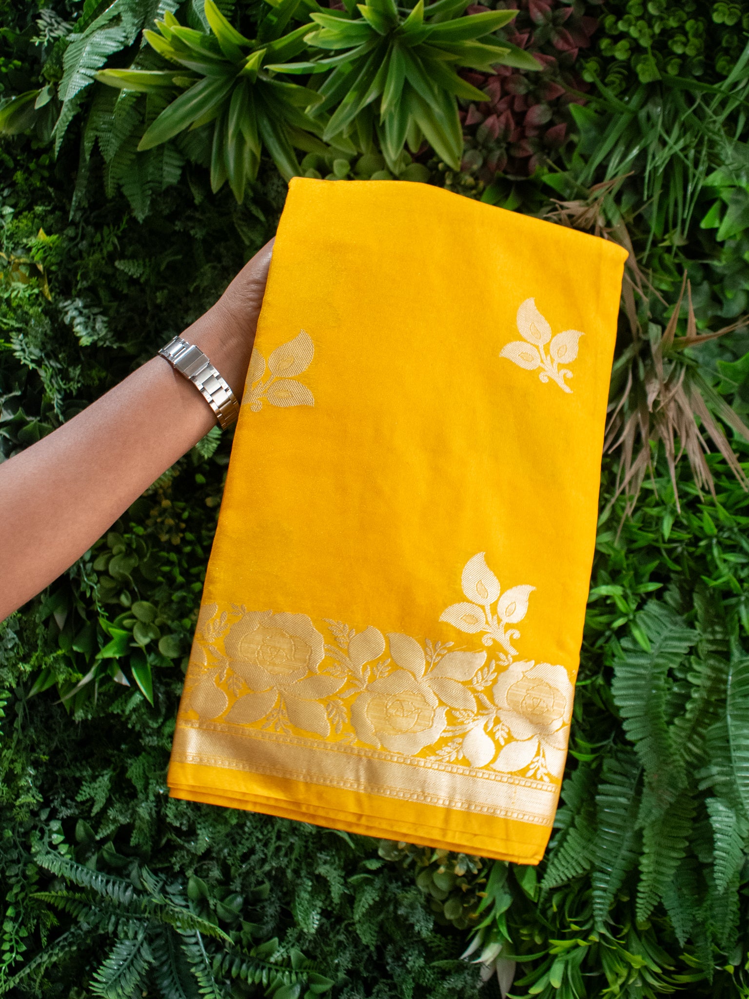 Banarasi Cotton Silk Saree Silver Zari Weaving With Border-Yellow