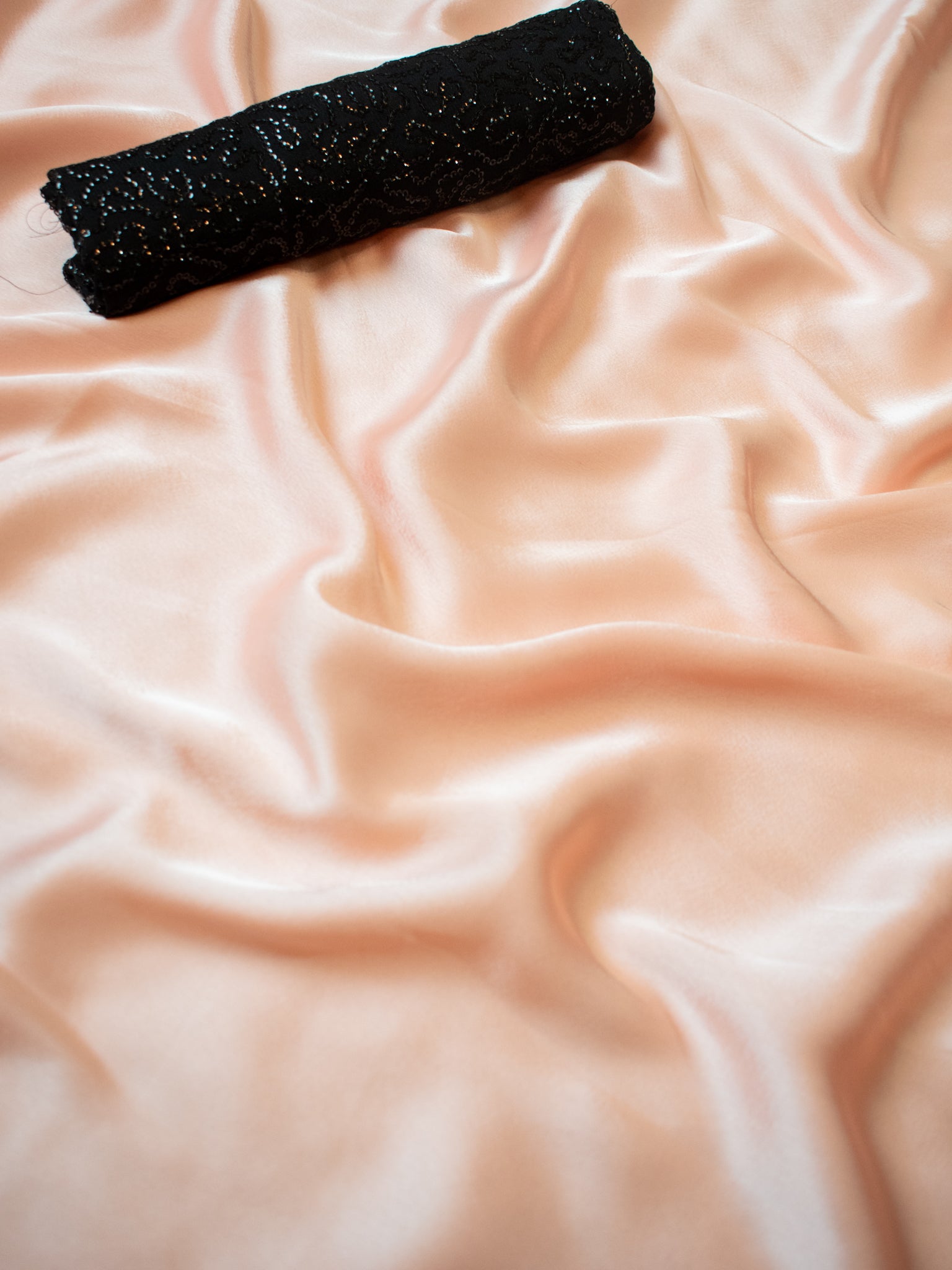 Plain Satin Silk Saree- Peach