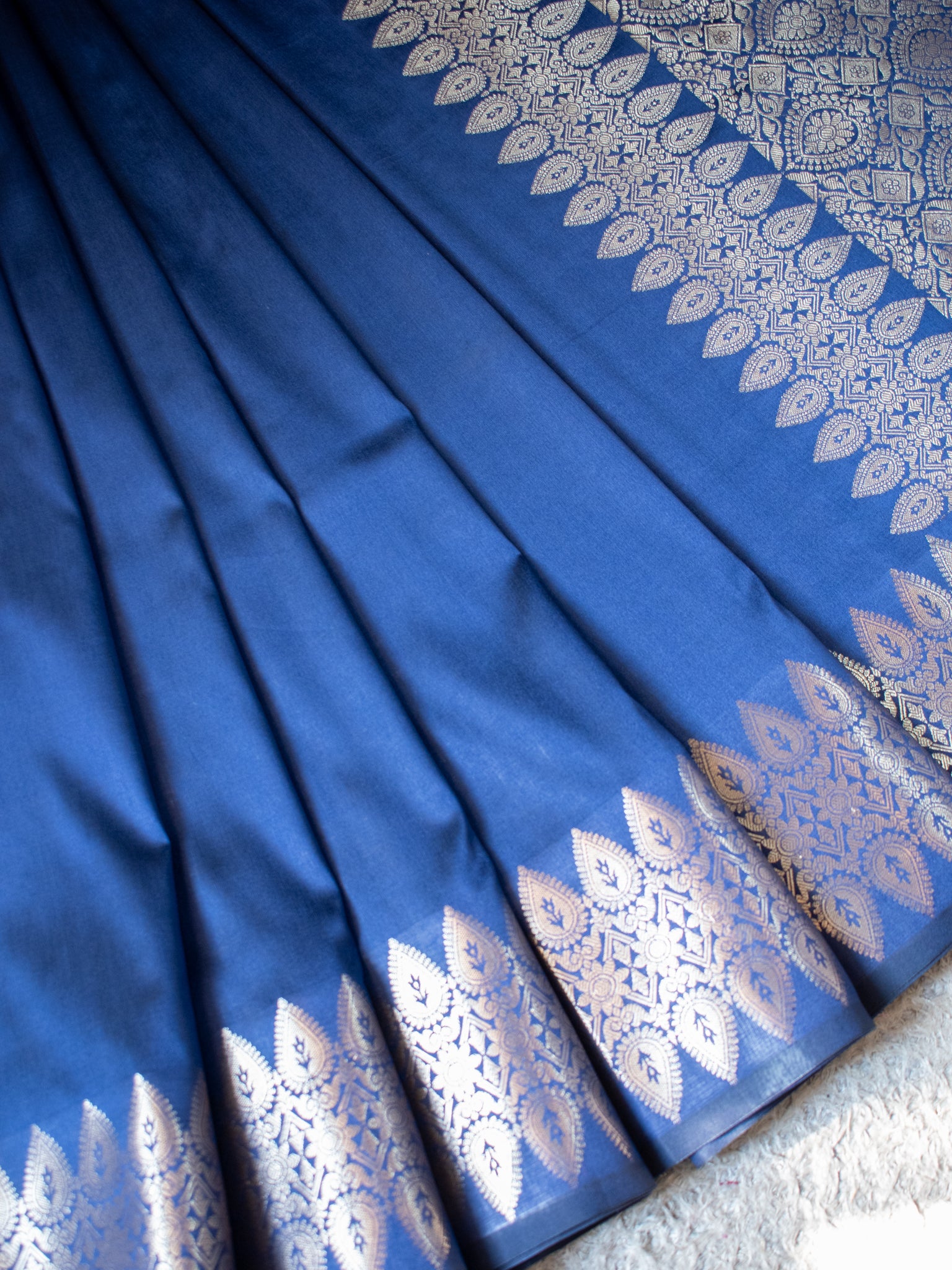 Banarasi Semi Silk Saree With Zari Weaving & Border - Blue