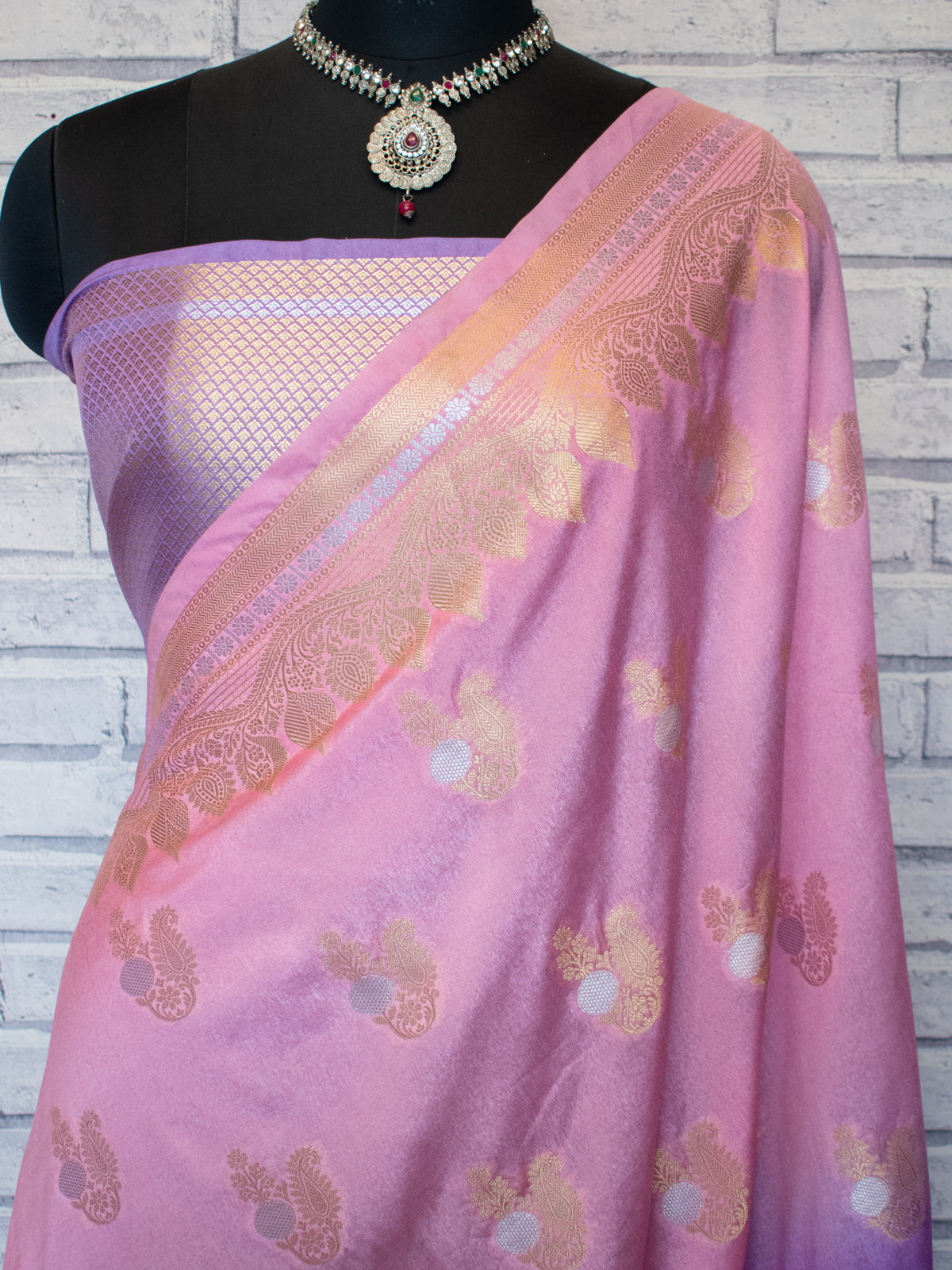 Banarasi Semi Silk Saree with Zari Weaving & Border- Lavender