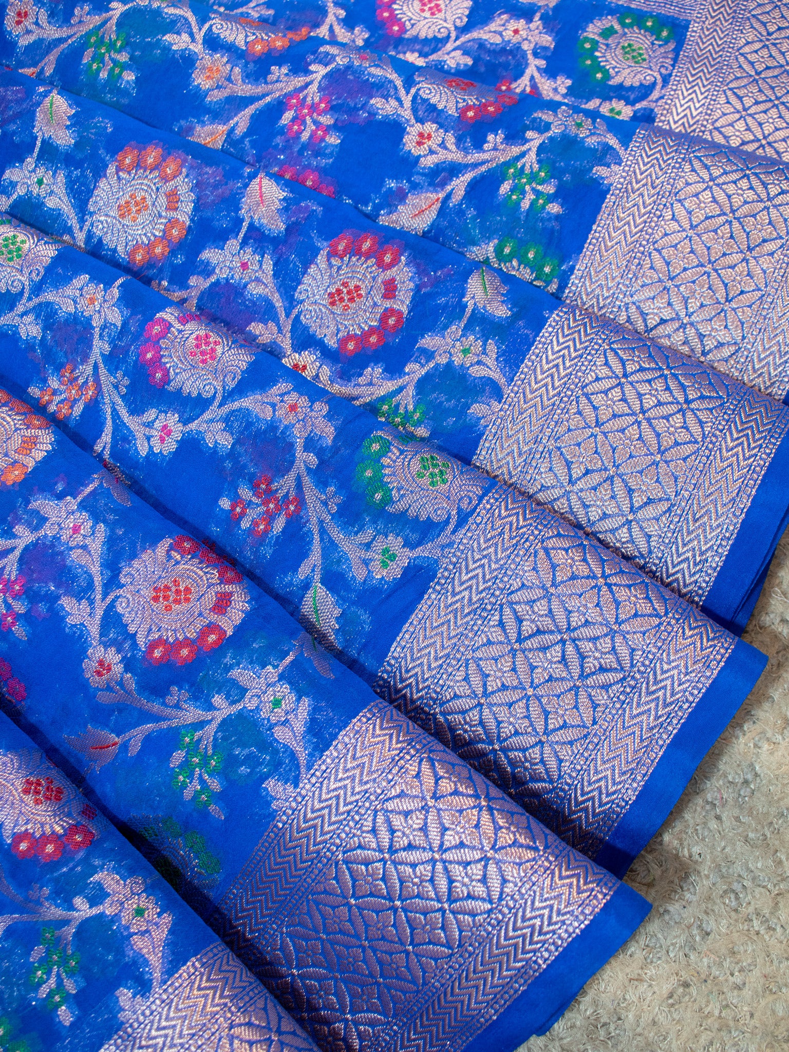 Banarasi Semi Silk Saree With Heavy Jaal Zari & Meena Weaving-Blue