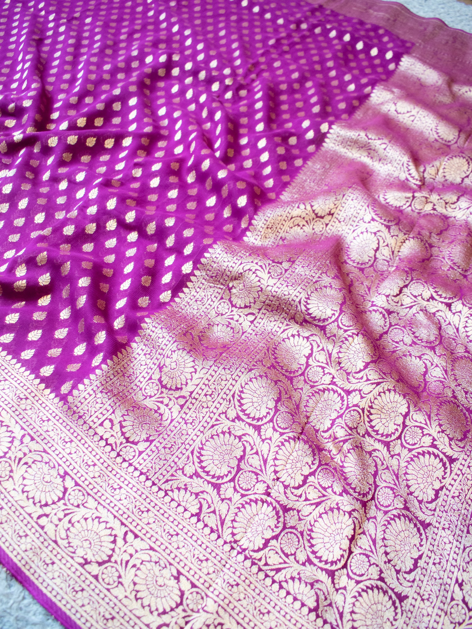 Banarasi Viscose Georgette Saree With Zari Buti Weaving-Purple