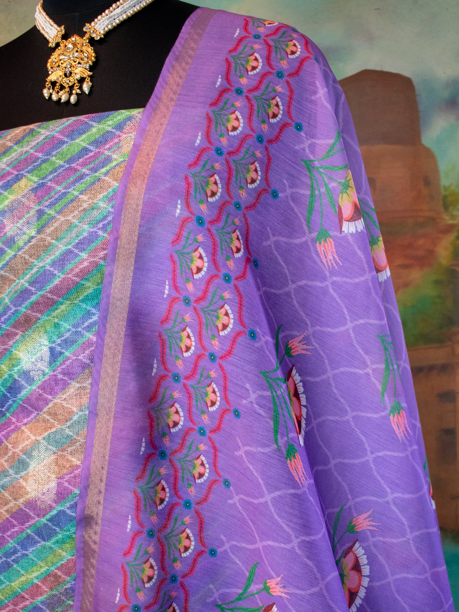 Banarasi Cotton Silk Salwar Kameez With Dupatta- Lavender