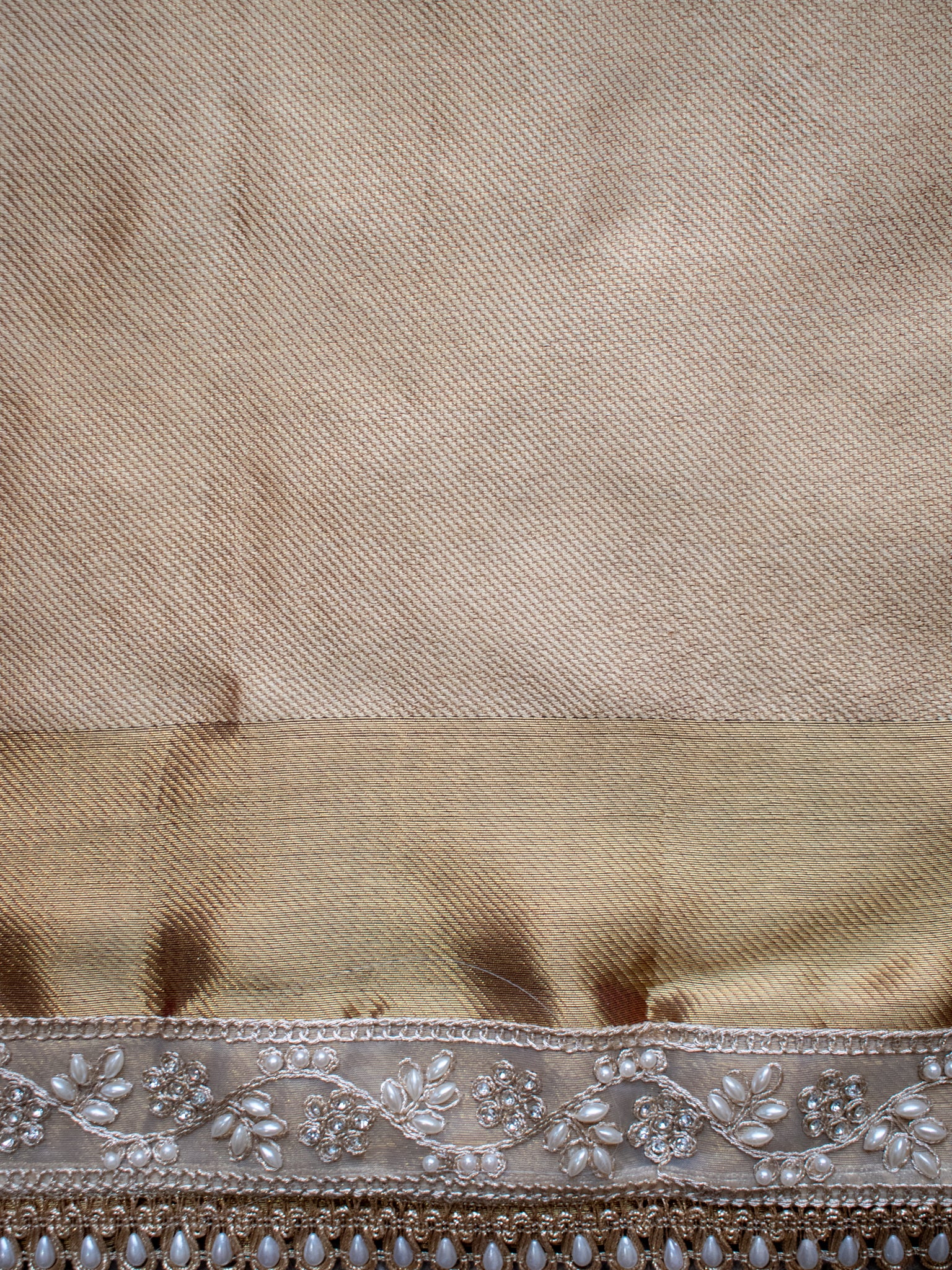 Banarasi Tissue Saree With Floral Zari Weaving & Lace Border - Peach
