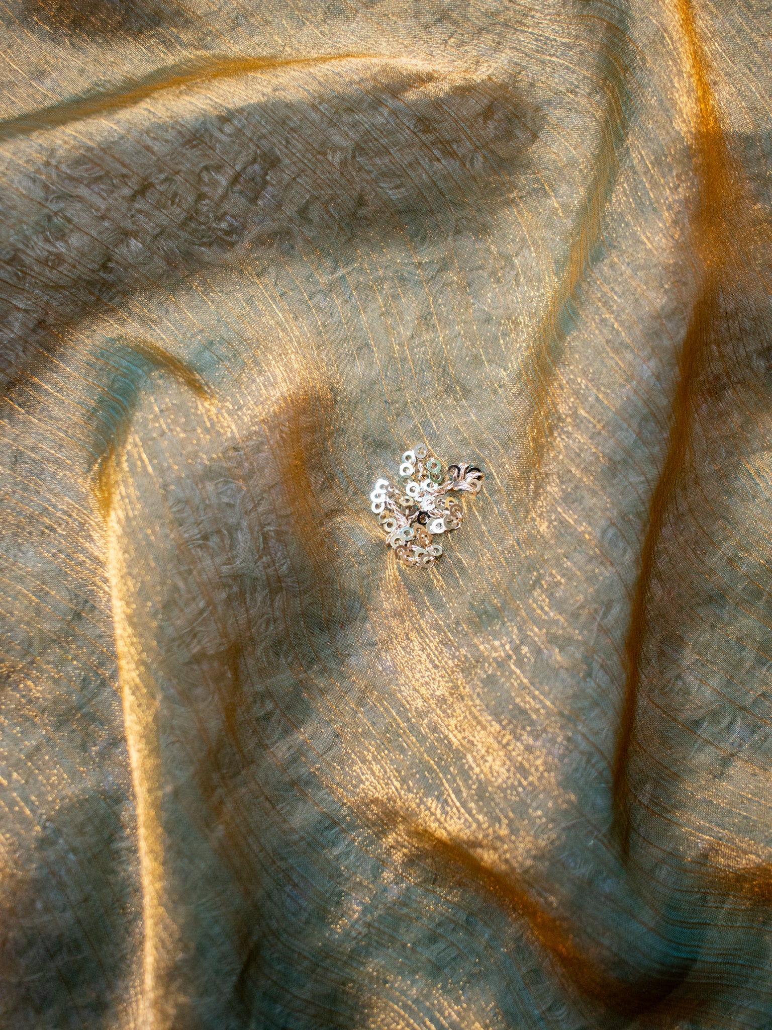 Tissue Embroidered Cocktail Saree- Olive Green