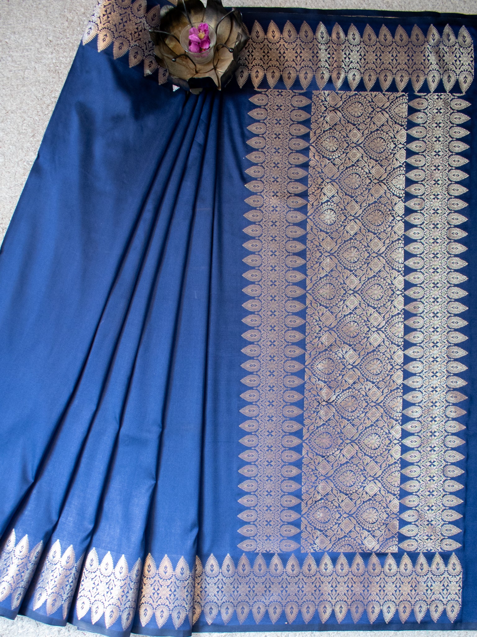 Banarasi Semi Silk Saree With Zari Weaving & Border - Blue
