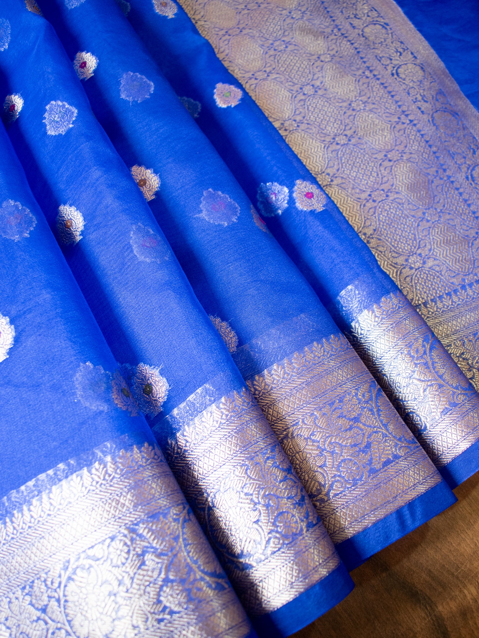 Banarasi Organza Mix Saree With Zari Weaving & Border- Blue