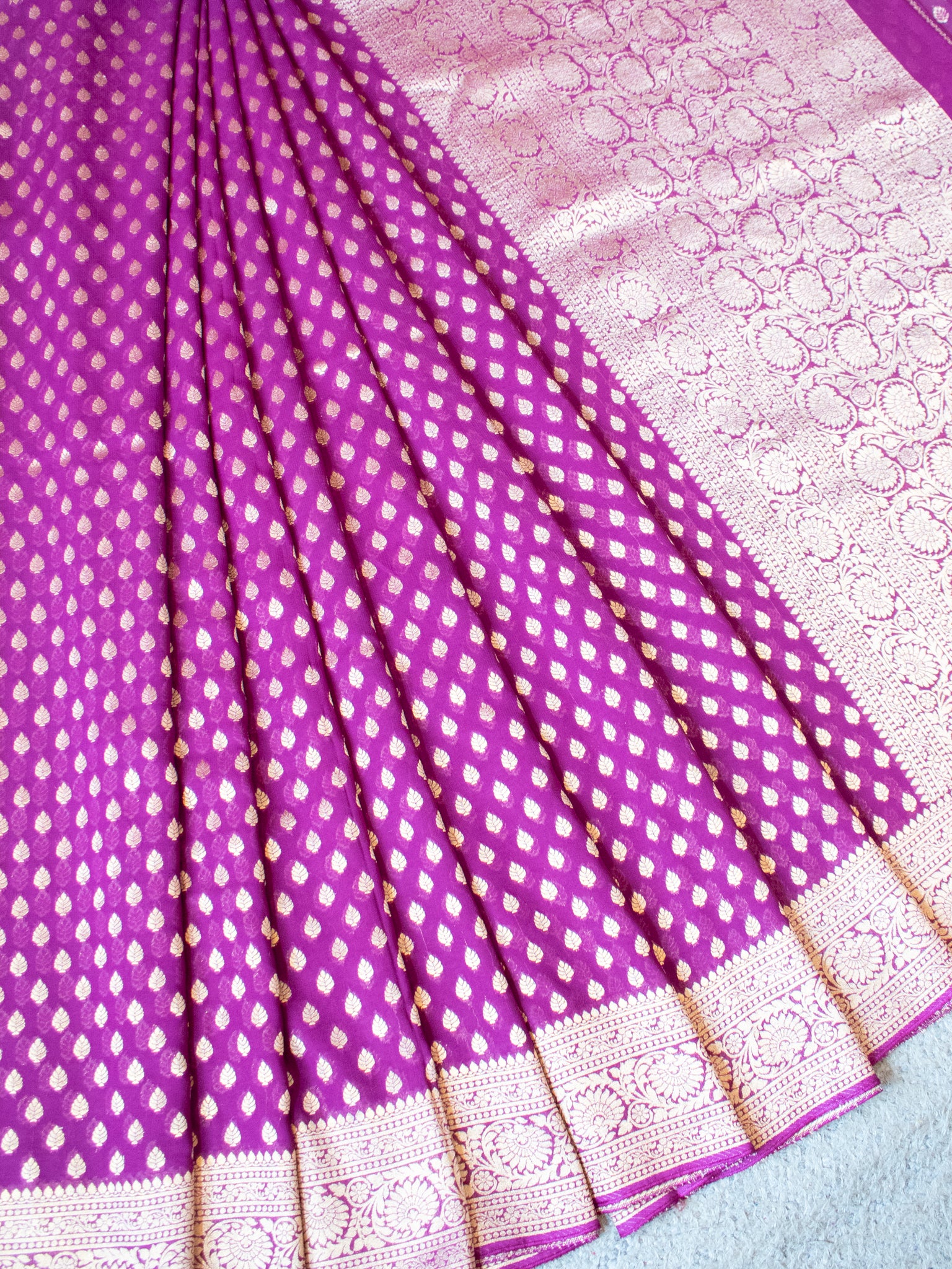 Banarasi Viscose Georgette Saree With Zari Buti Weaving-Purple