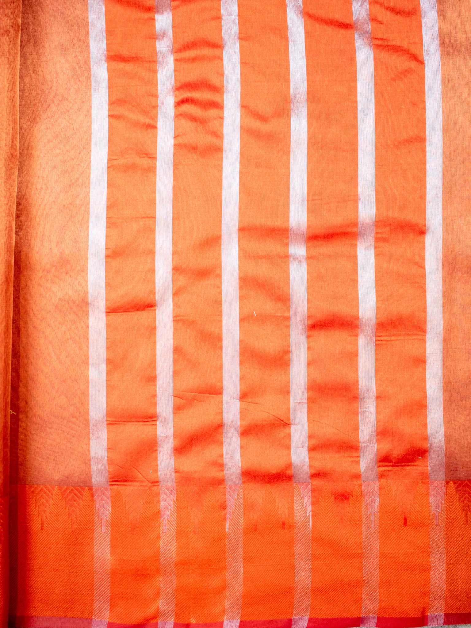 Banarasi Plain Shaded Tissue Saree With Zari Border - Orange