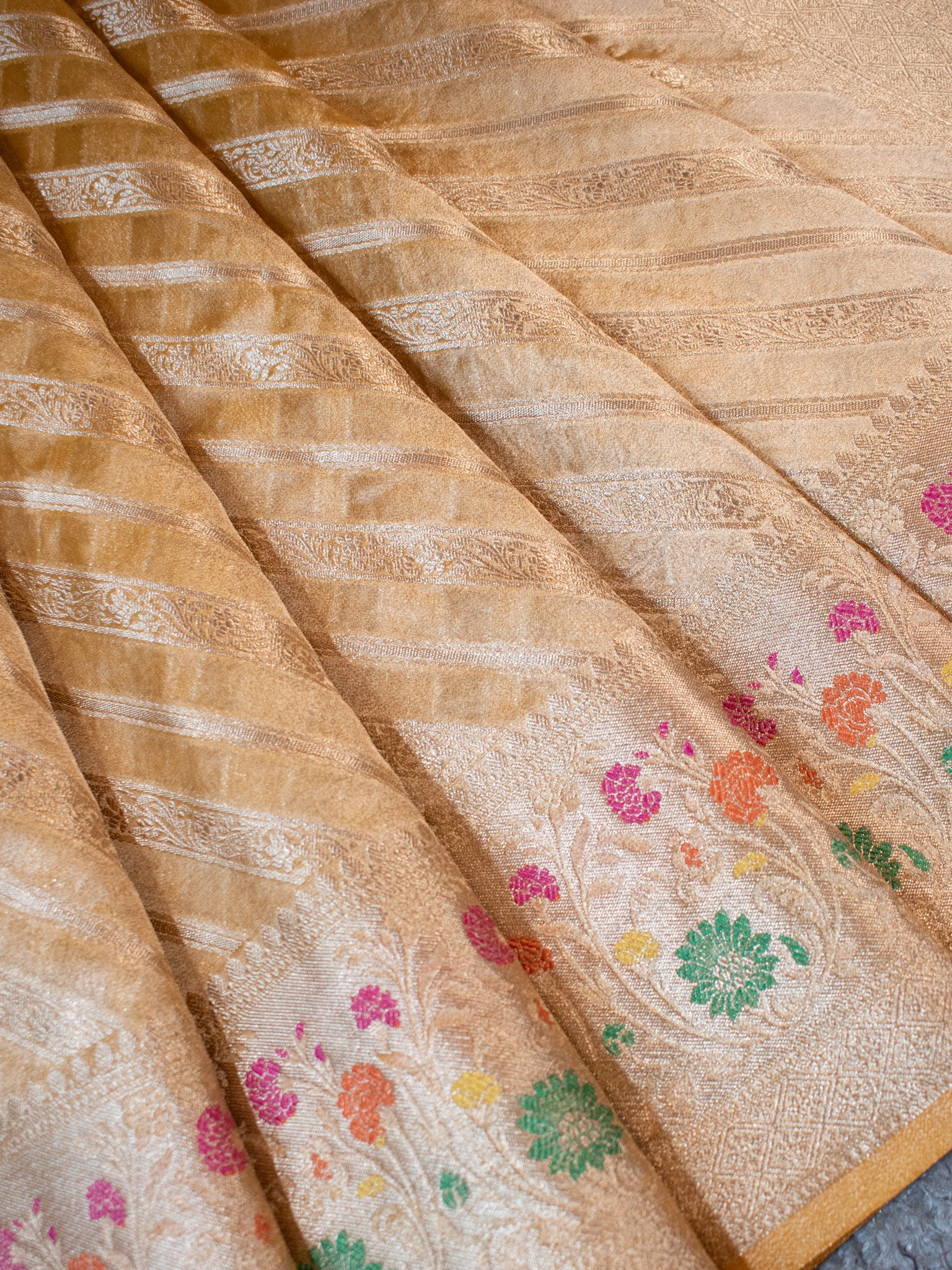 Banarasi Tissue Saree With Zari Border-Yellow