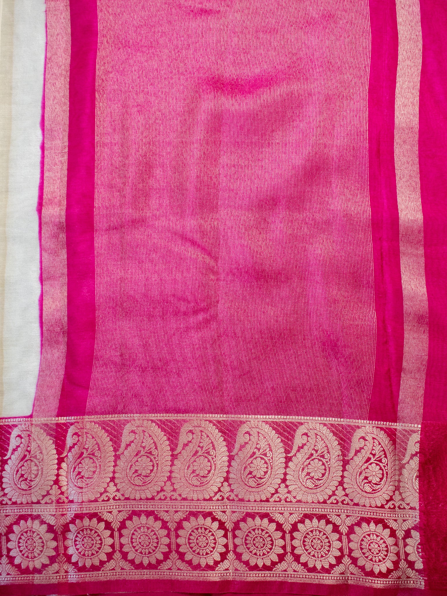 Banarasi Cotton Silk Saree With Silver Zari Weaving & Contrast Border-Off White