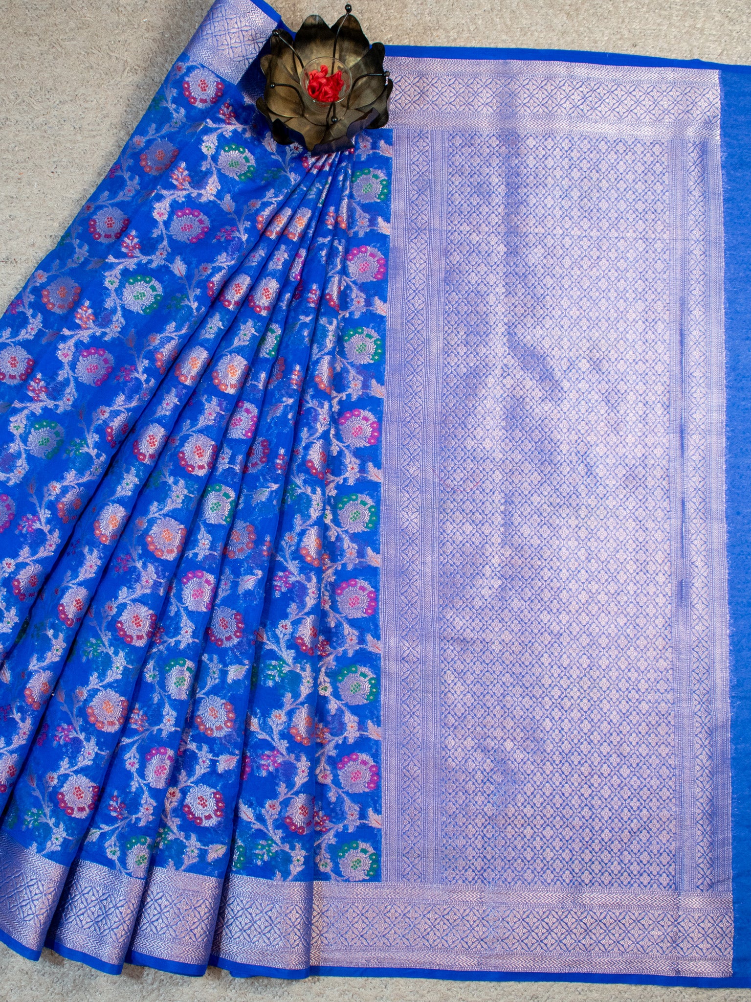 Banarasi Semi Silk Saree With Heavy Jaal Zari & Meena Weaving-Blue
