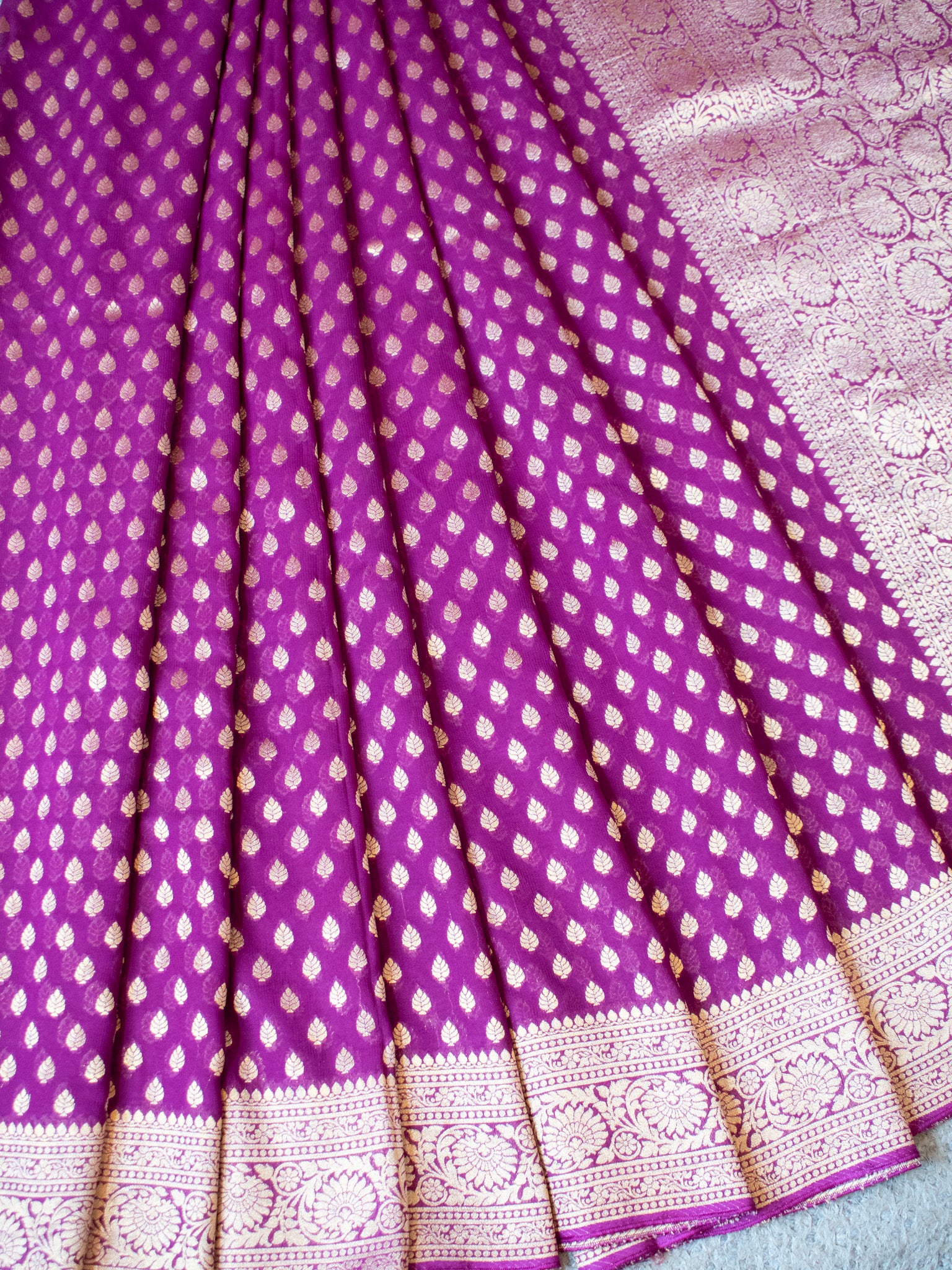 Banarasi Viscose Georgette Saree With Zari Buti Weaving-Purple