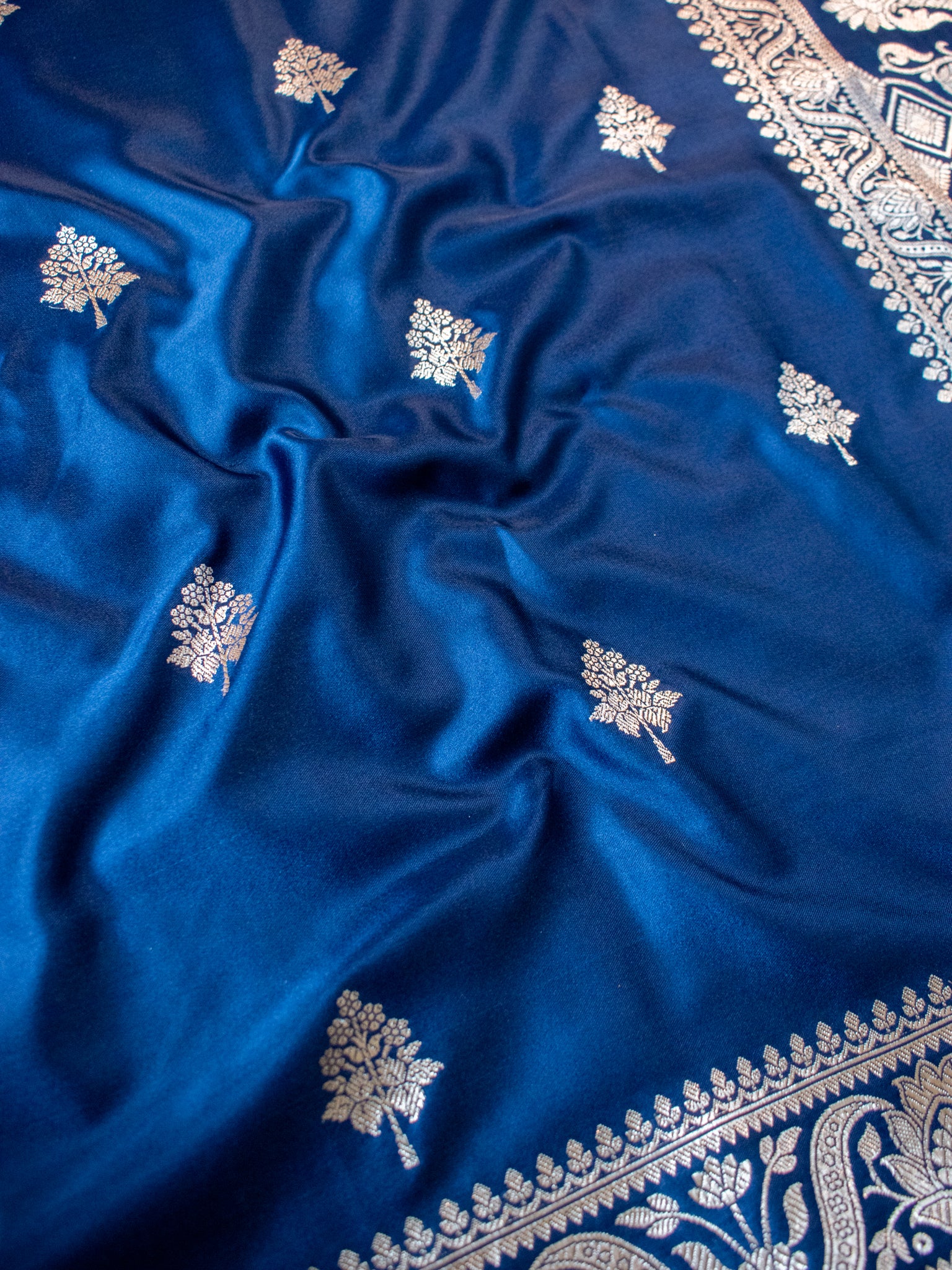 Banarasi Mashru Silk Saree With Buti & Border- Blue