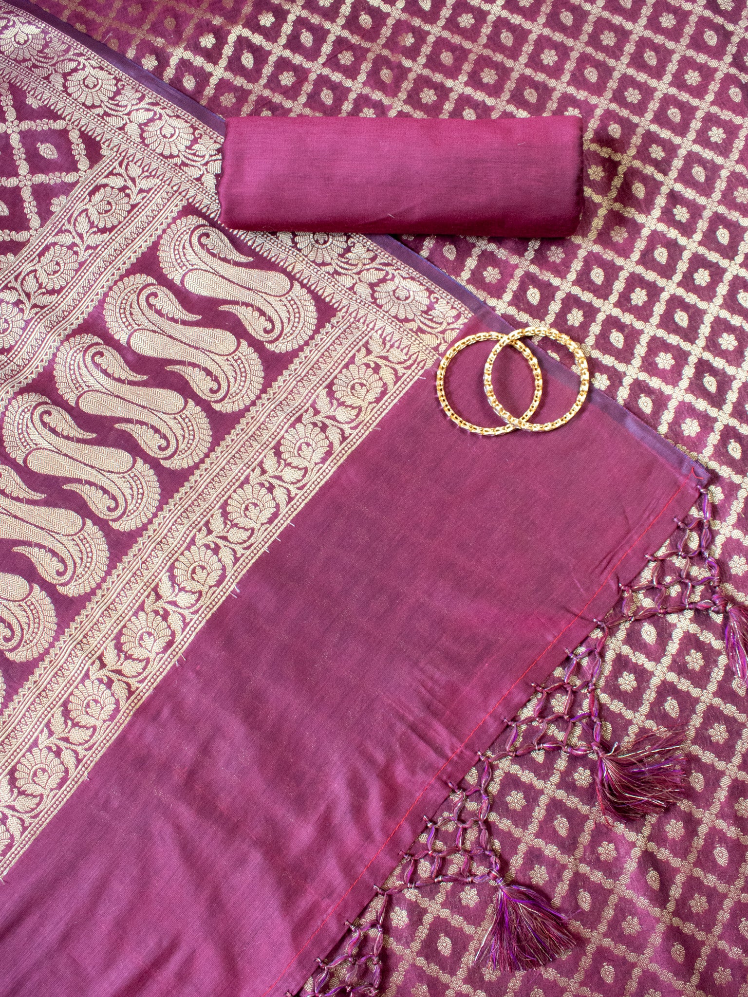 Banarasi Cotton Silk Zari Weaving Salwar Kameez Material-Wine