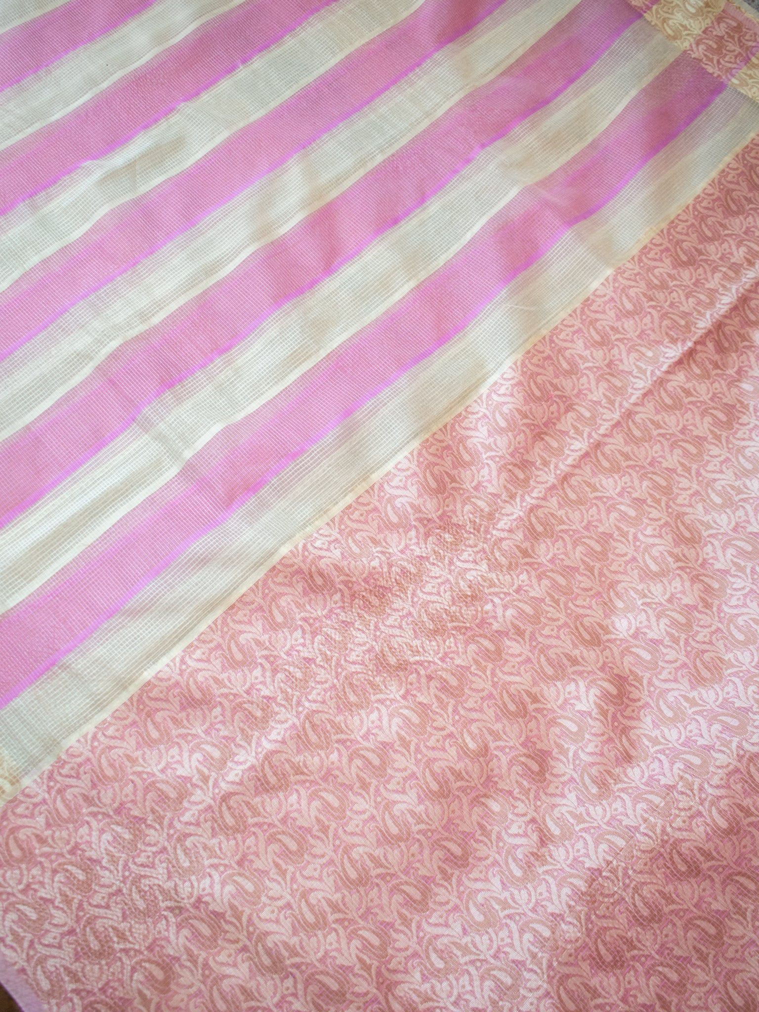 Banarasi Kota Check Saree with Resham Weaving Border- Pink