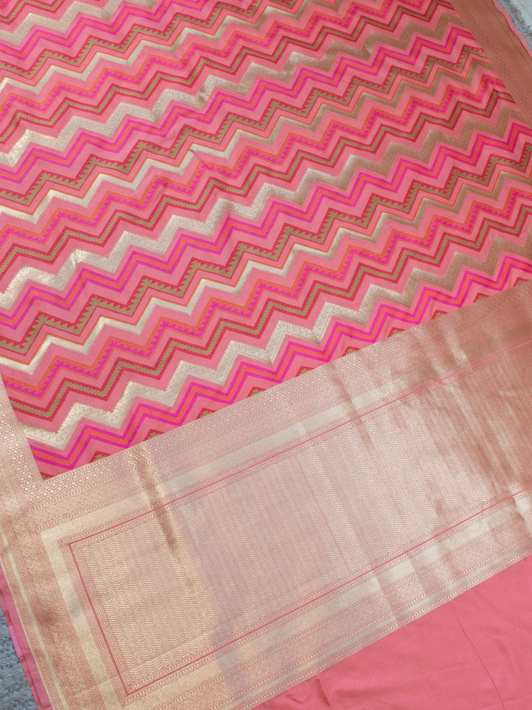 Banarasi Art Katan Silk Saree With Meena Zigzag Weaving-Pink