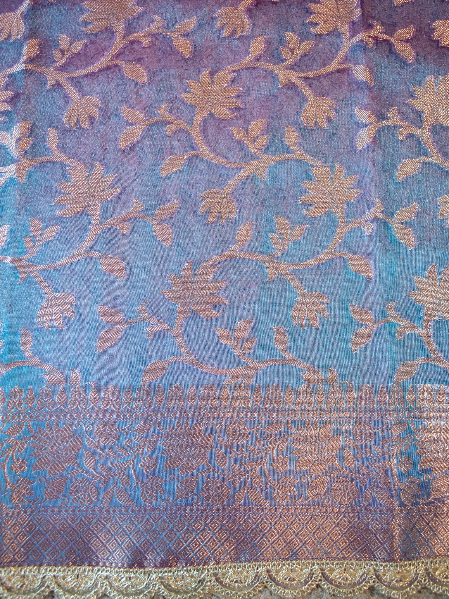 Banarasi Plain Tissue Saree With Lace Border - Shaded Blue