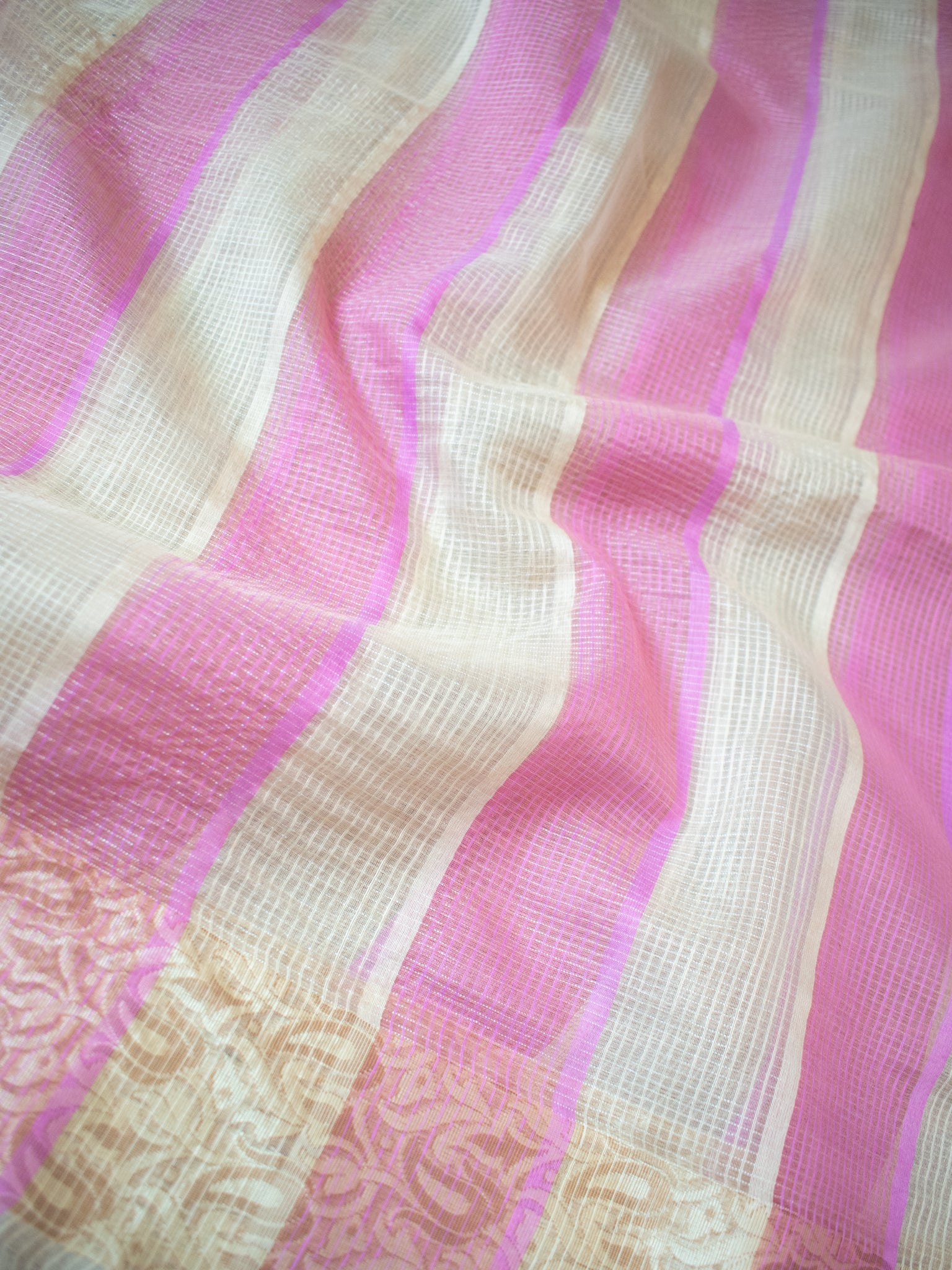 Banarasi Kota Check Saree with Resham Weaving Border- Pink