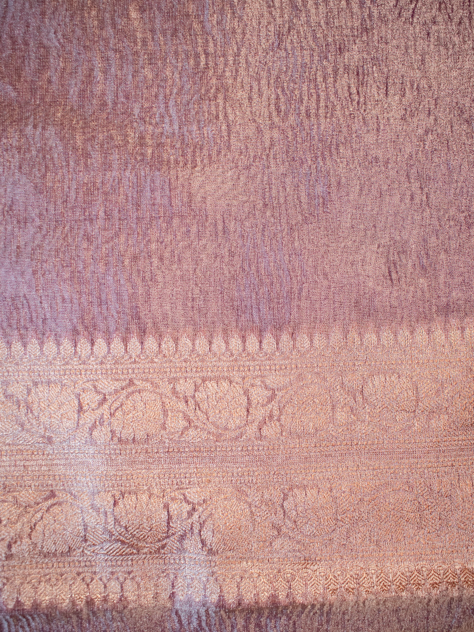 Banarasi Crushed Tissue Saree With Buti & Zari Border-Dark Mauve