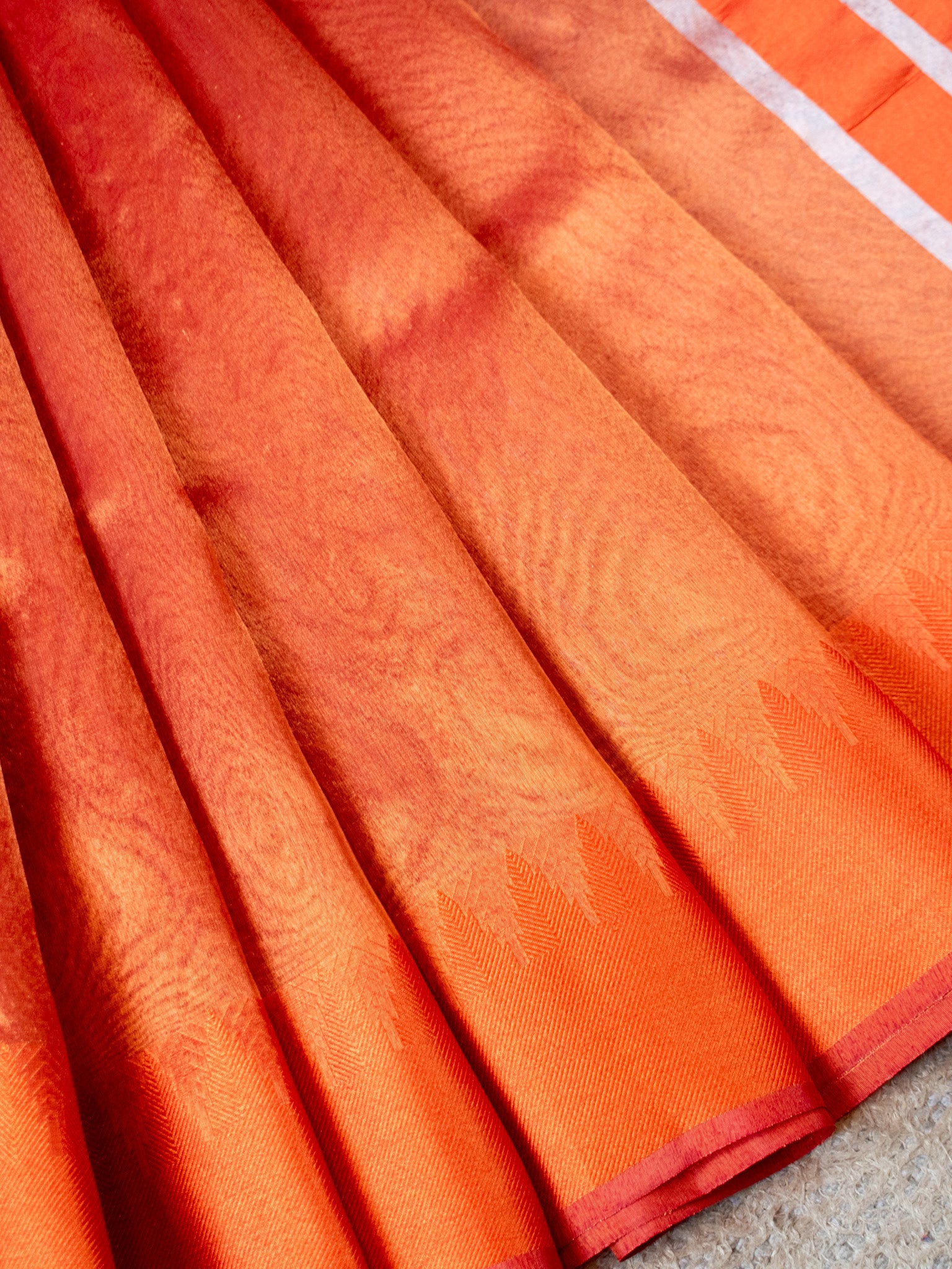 Banarasi Plain Shaded Tissue Saree With Zari Border - Orange