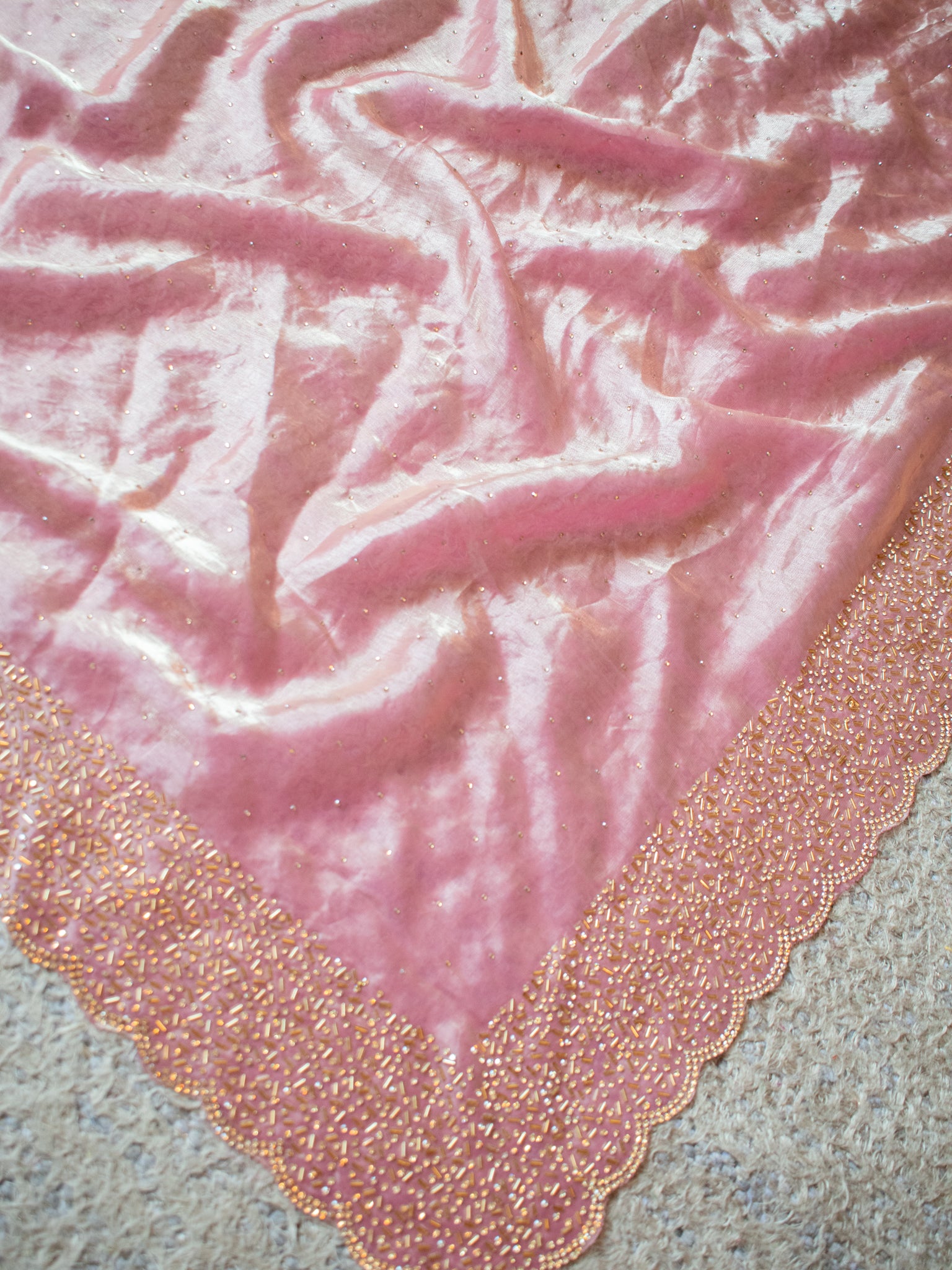 Tissue Sequin Saree - Pink