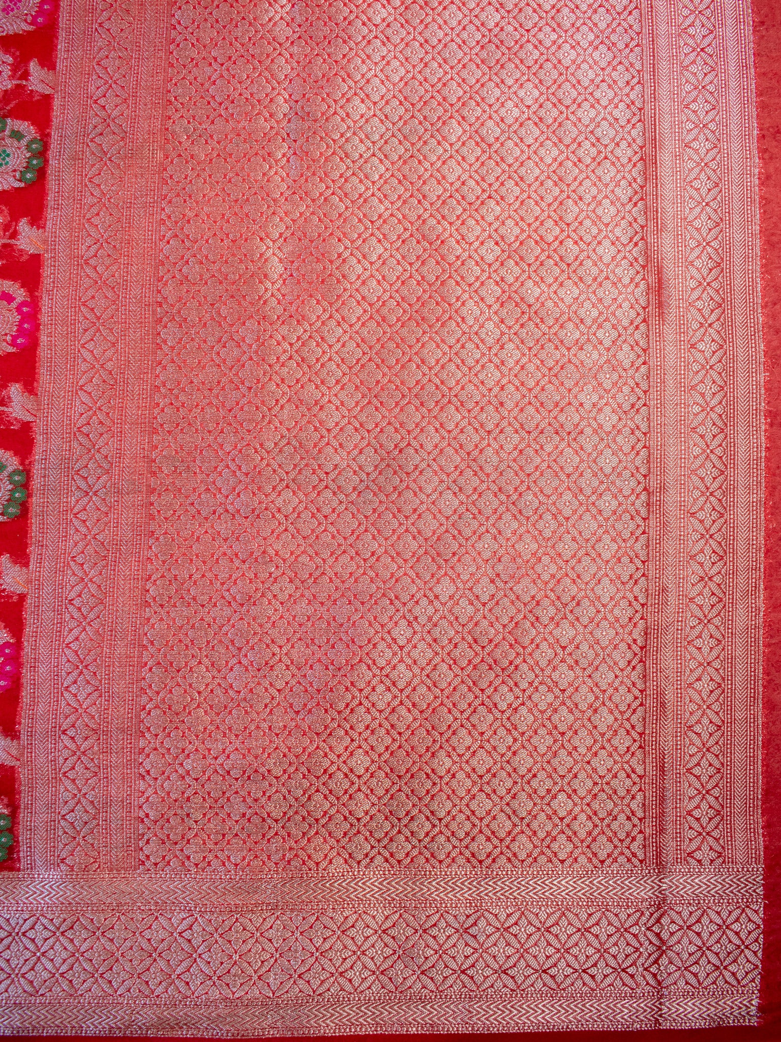 Banarasi Semi Silk Saree With Heavy Jaal Zari & Meena Weaving-Red