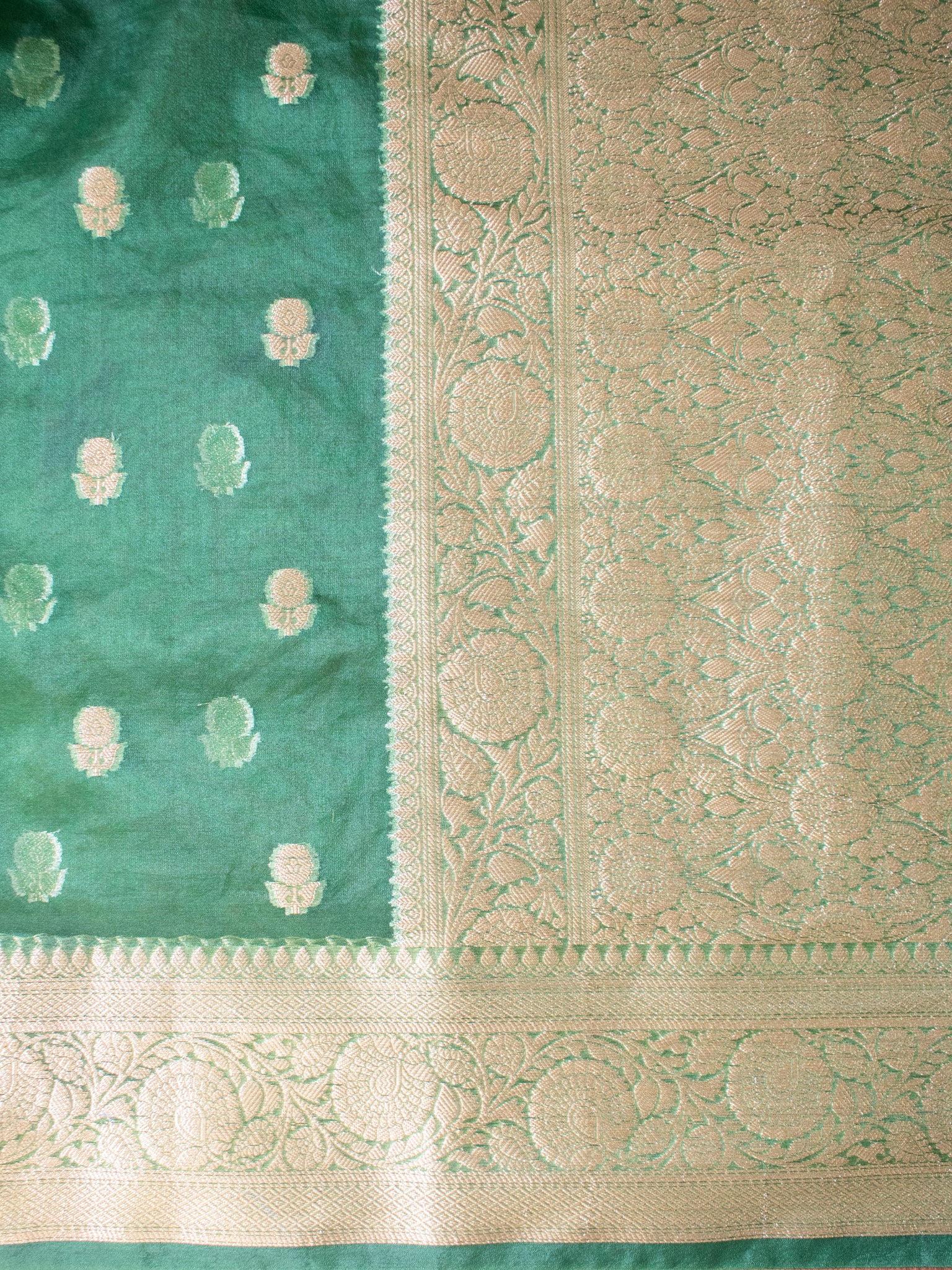 Banarasi Cotton Silk Saree With Zari Weaving & Border- Green