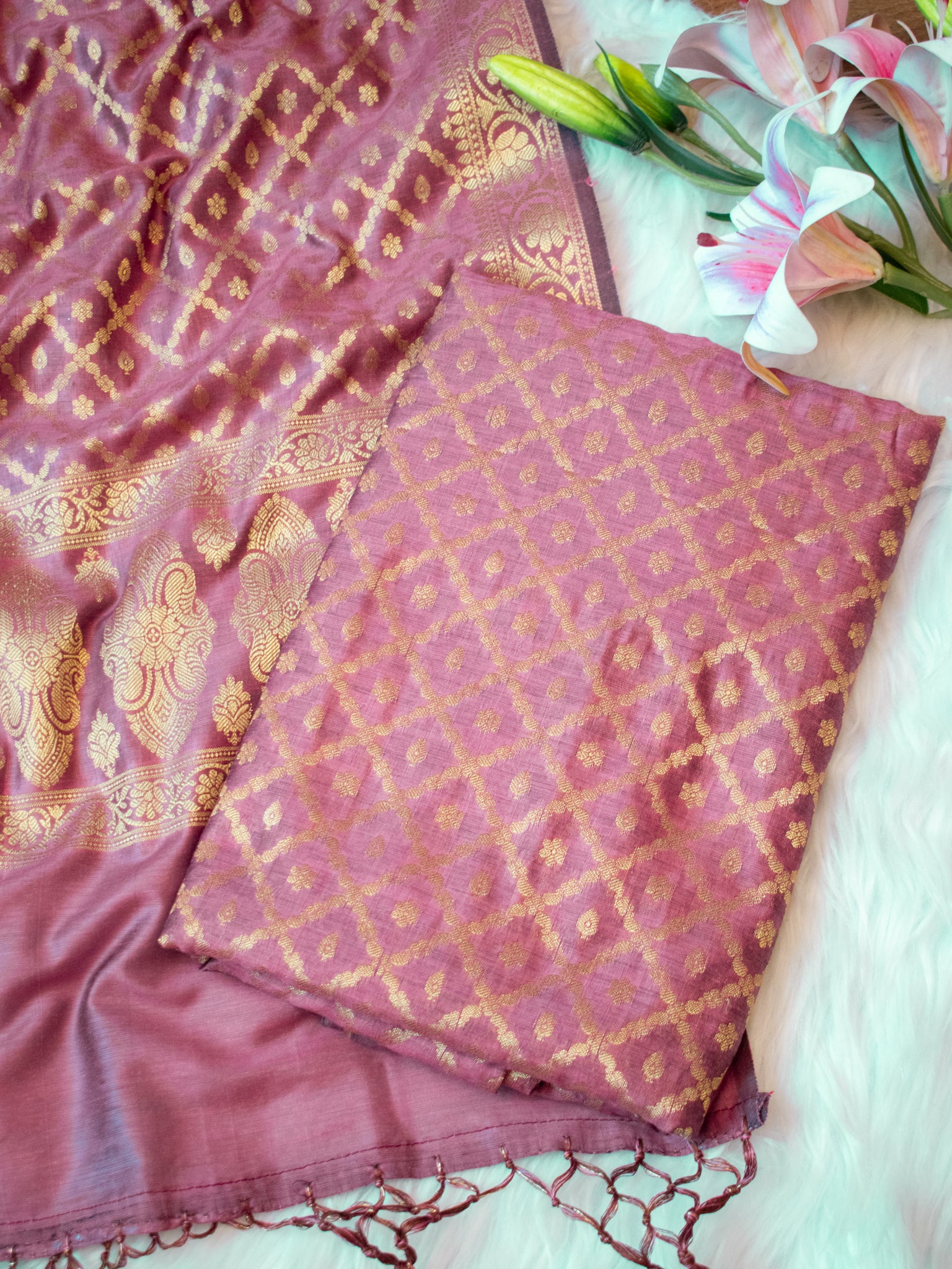 Banarasi Cotton Silk Zari Weaving Salwar Kameez Material-Wine