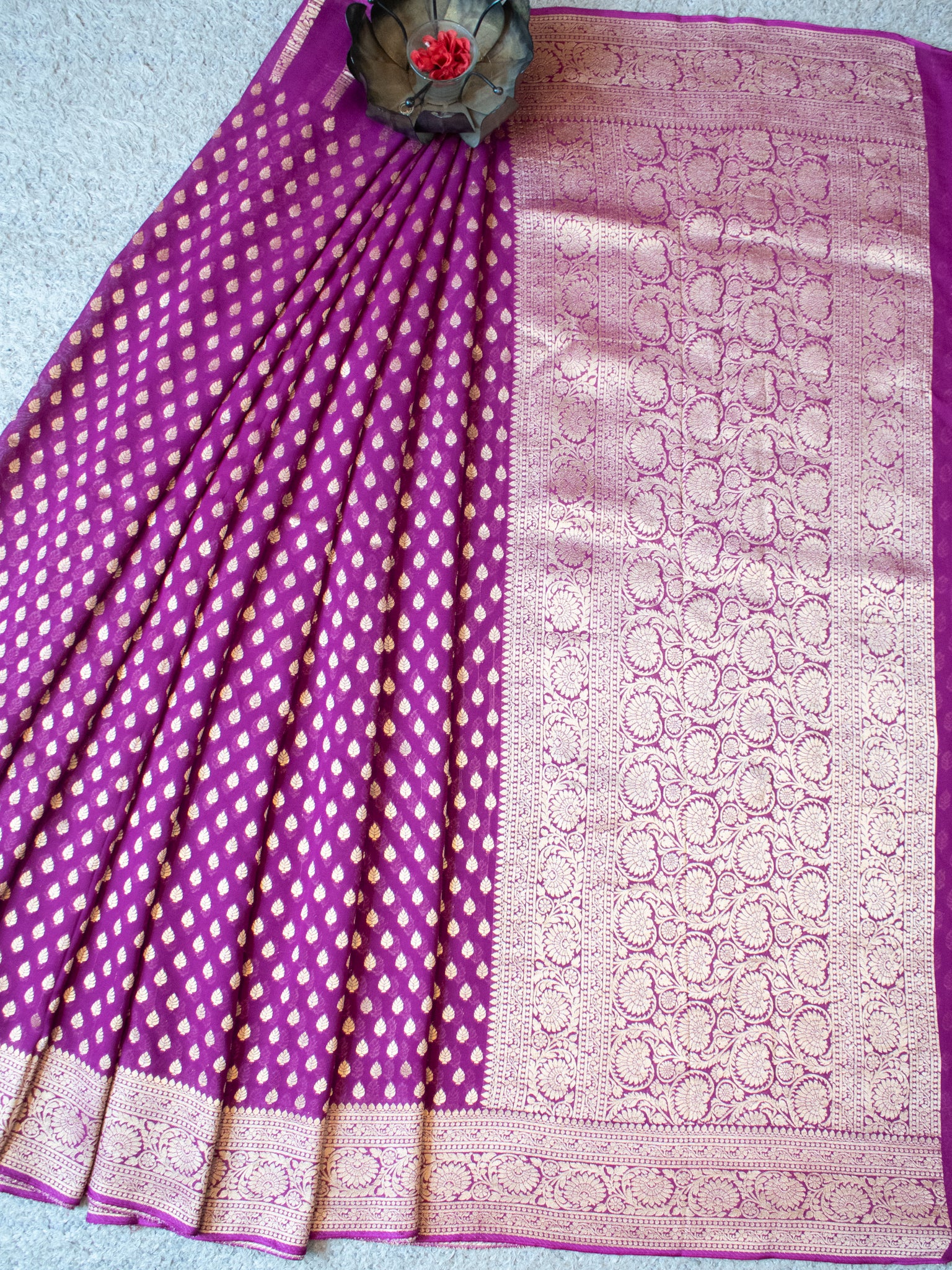 Banarasi Viscose Georgette Saree With Zari Buti Weaving-Purple